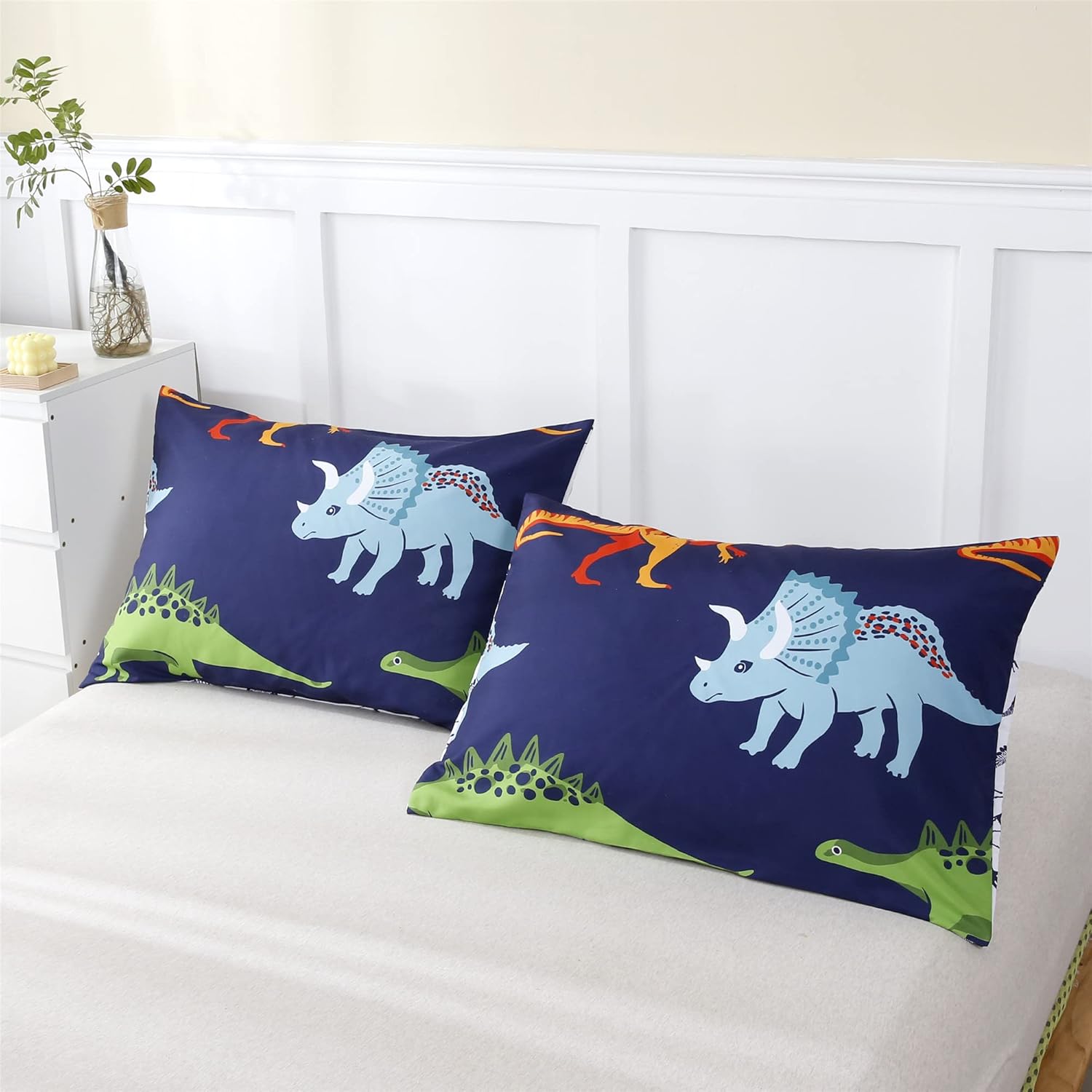 RYNGHIPY Dinosaur Comforter Set Twin Size Dark Blue Kids Bedding