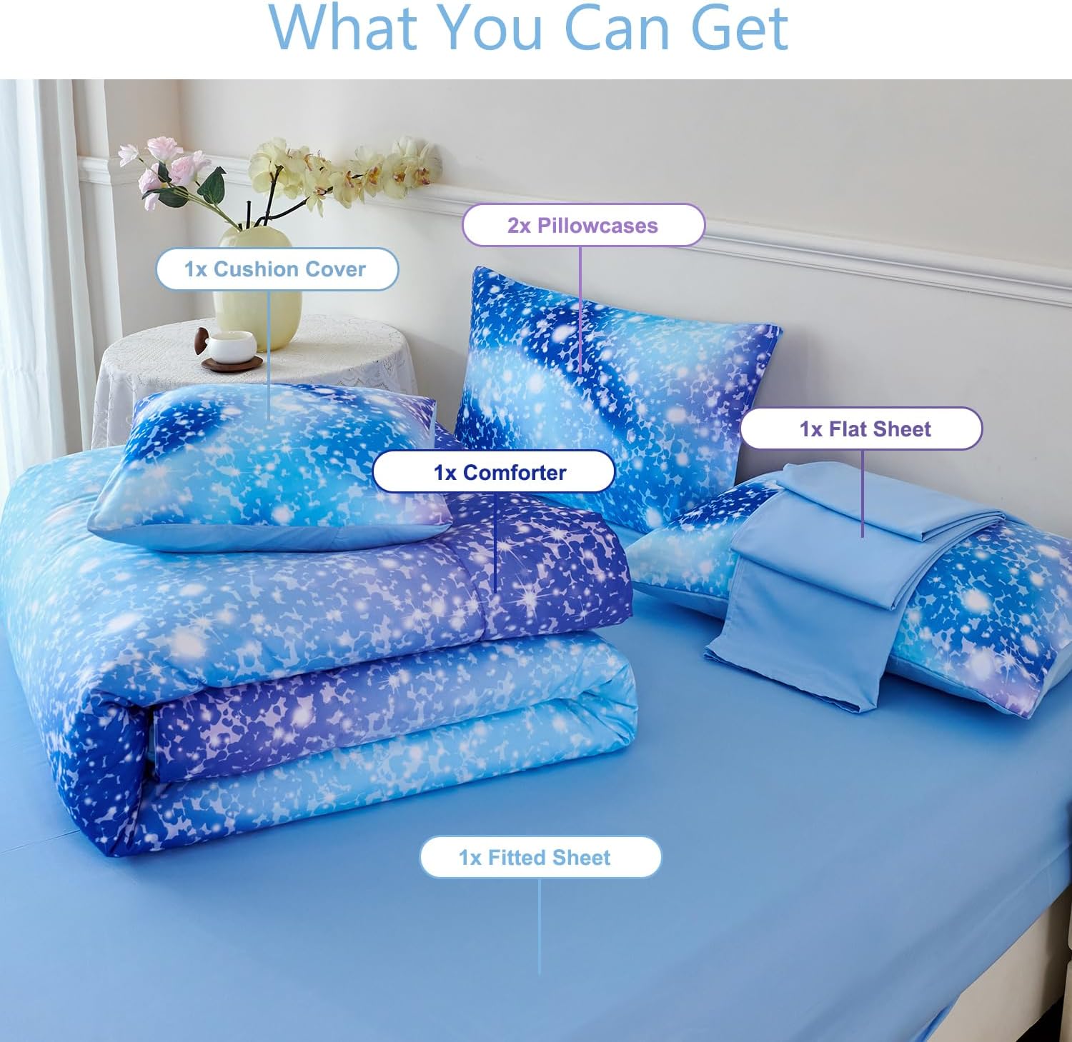 PERFEMET Blue Twin Comforter Set 6 Piece Bed in a Bag
