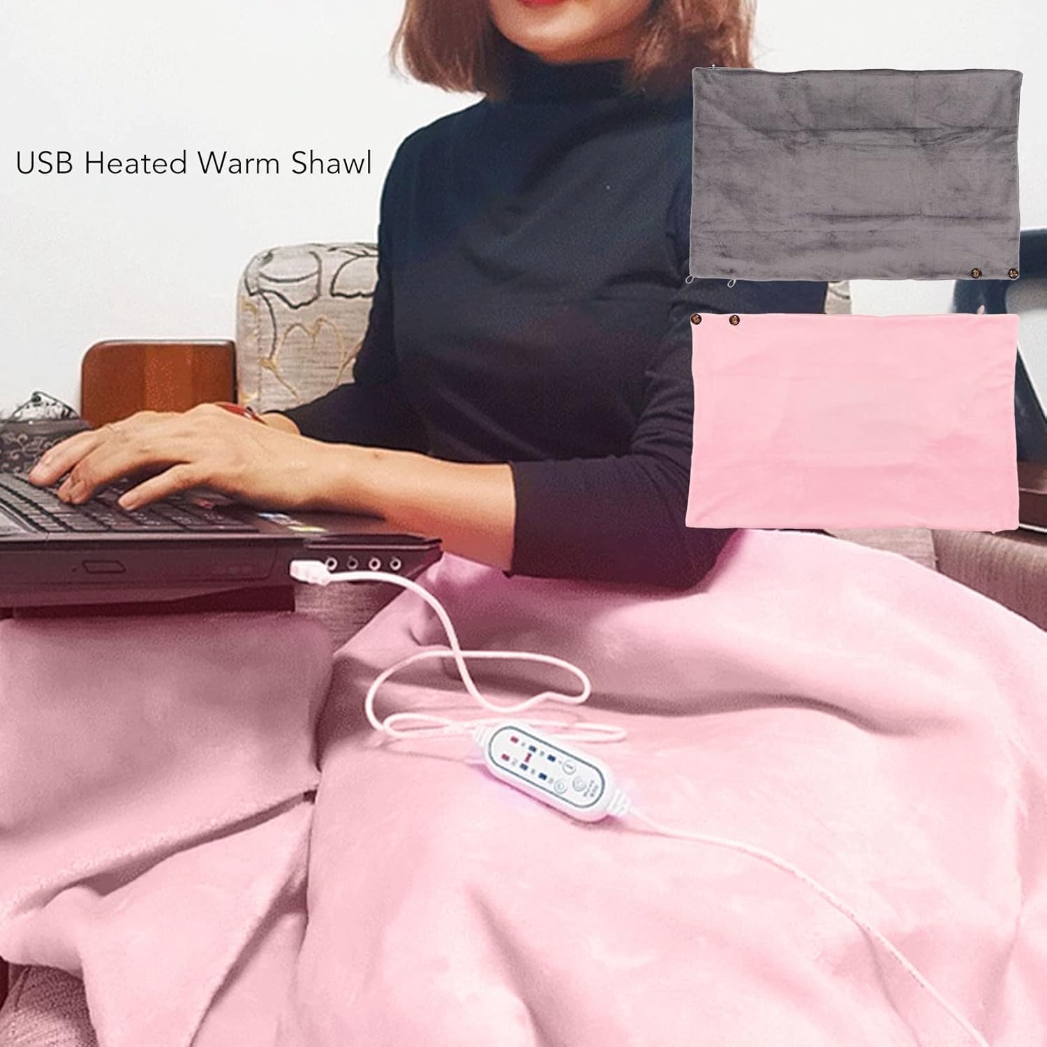 Luqeeg Comfortable Electric Heated Shawl with 3 Gears and USB Power
