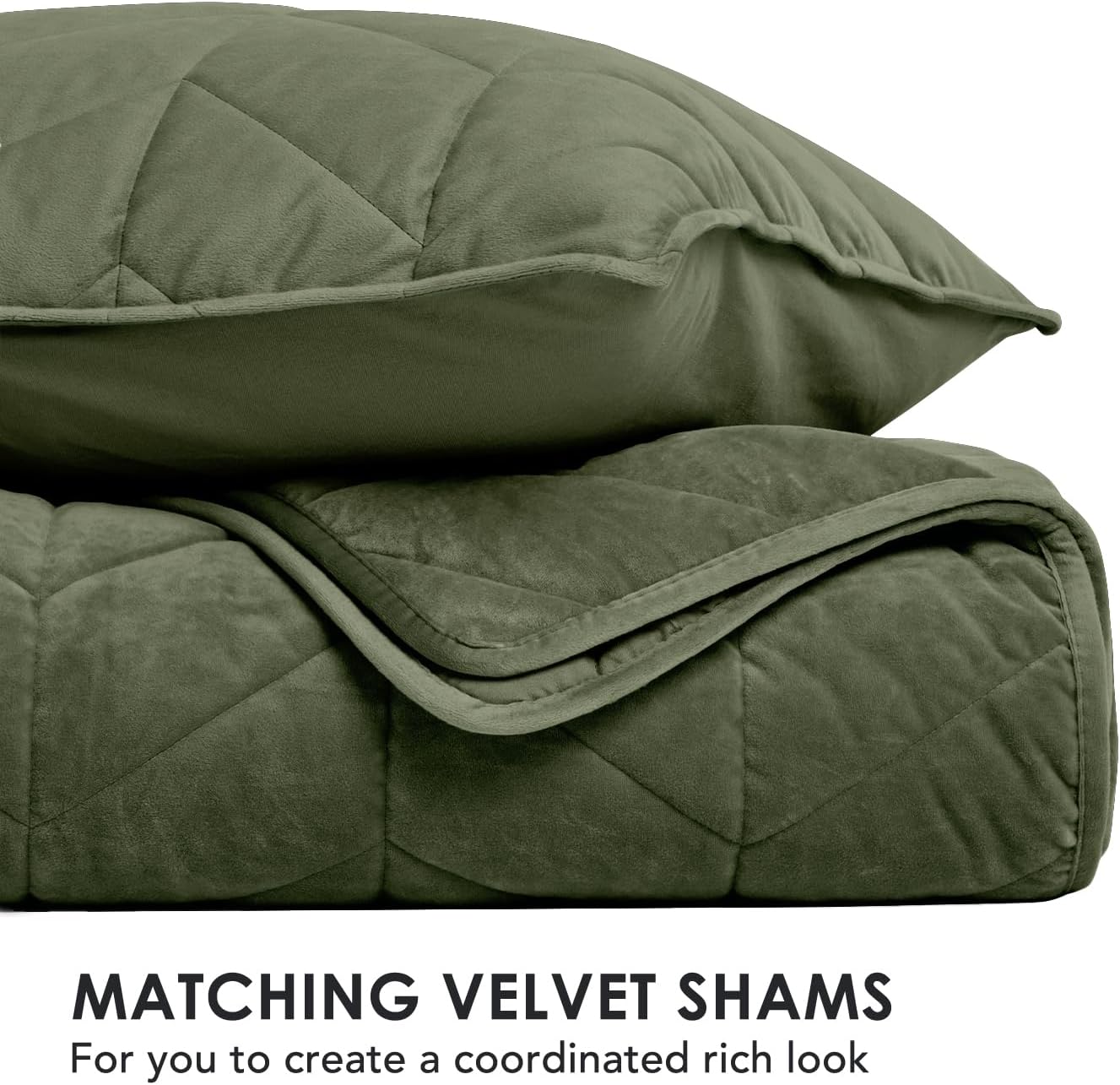 Evergrace 3-Piece Queen Velvet Quilt Set Olive Green