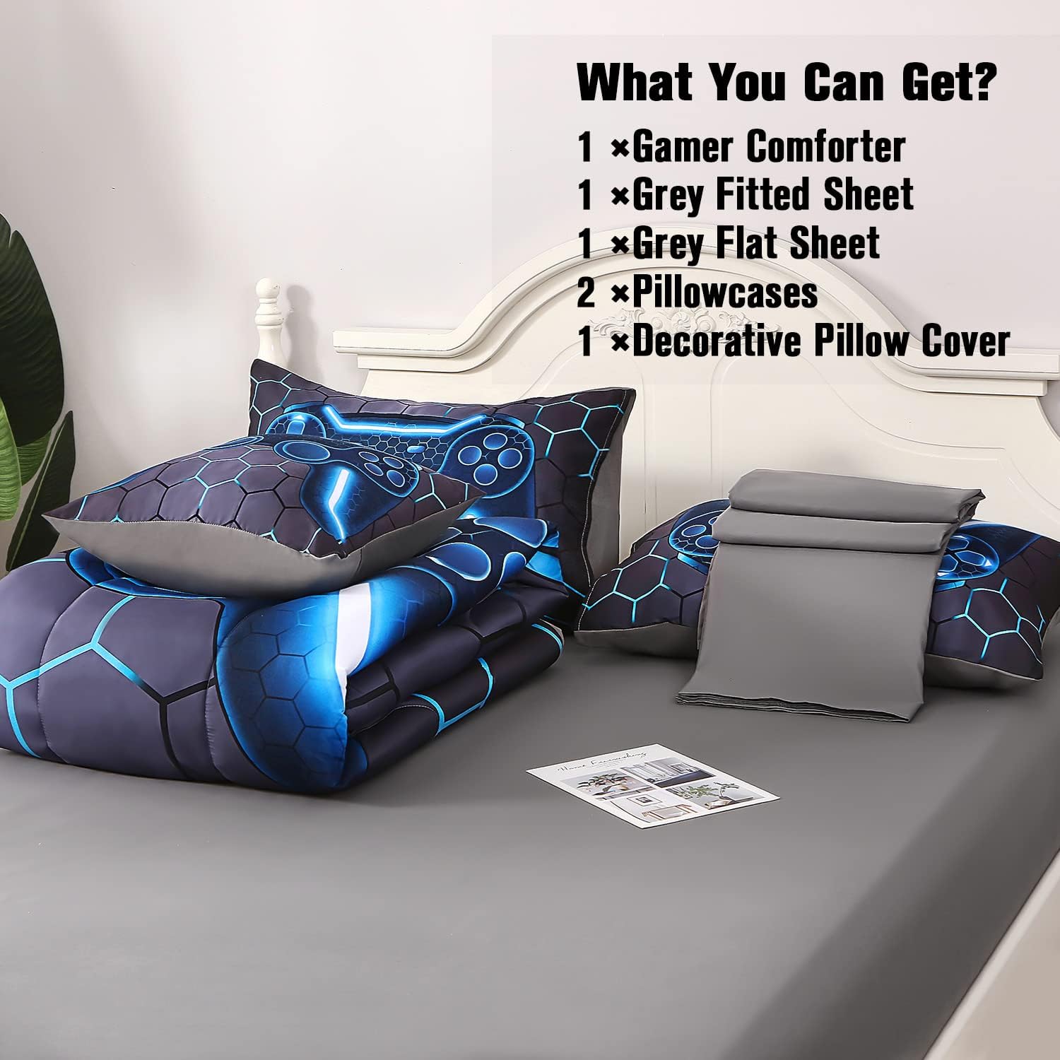 JQinHome Twin Gamer Comforter Set for Boys
