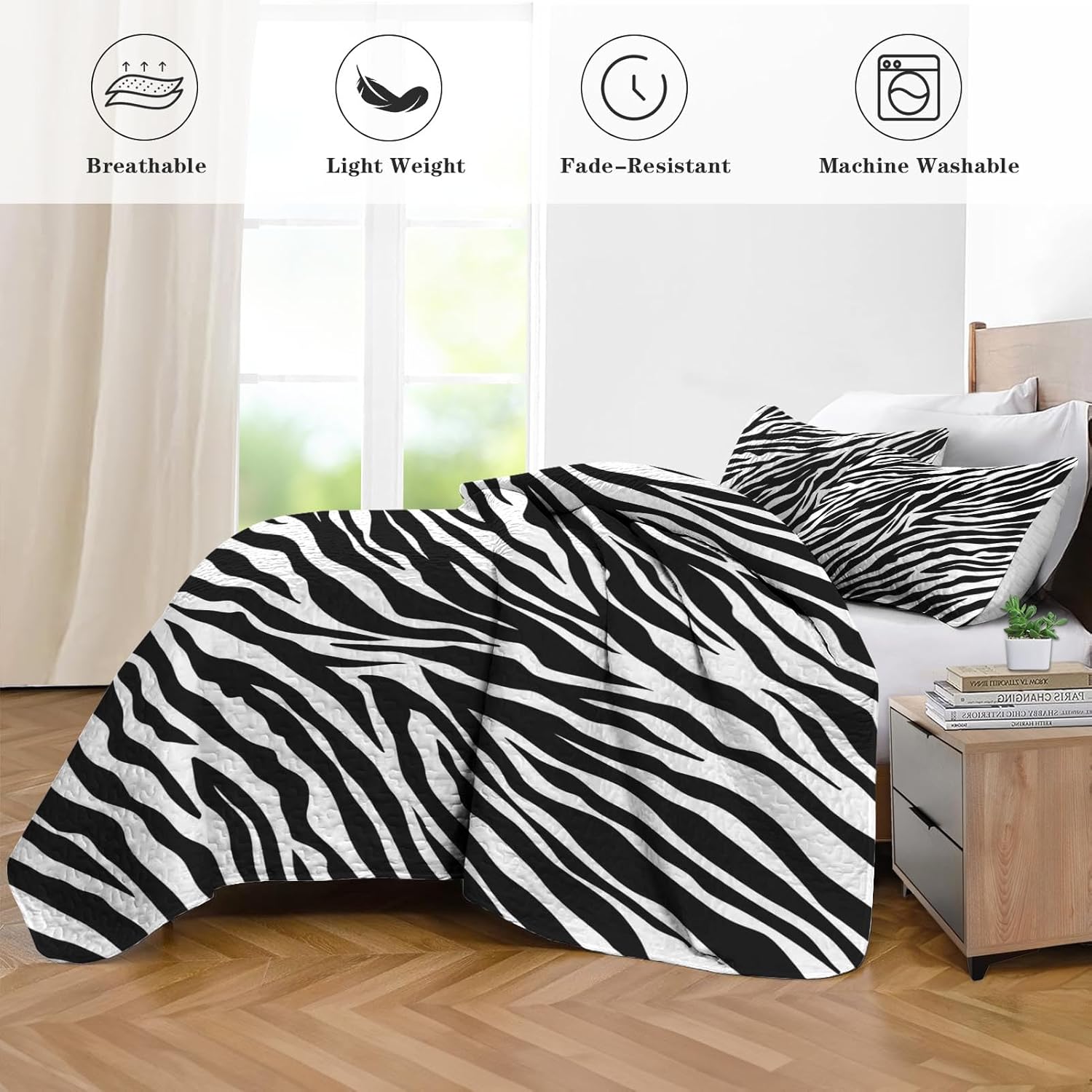 Pamnest Zebra Stripe Quilt Set 3 Pcs Full Queen 1