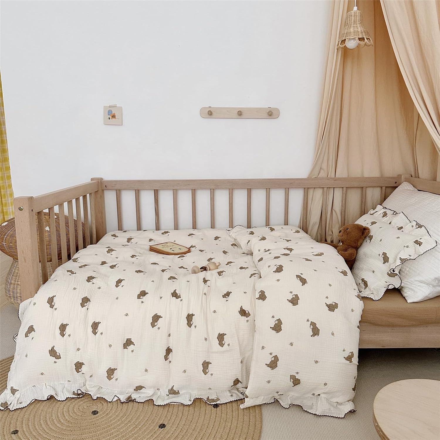 AOJIM Kids Duvet Cover with Little Bee and Brown Bear 47X59