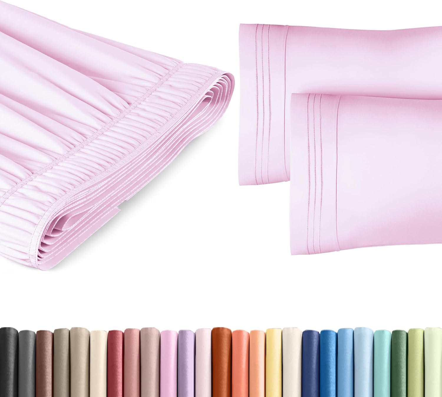 Wrap Around Dust Ruffle Bed Skirt 2 Pillowcases Bundle - Light Pink