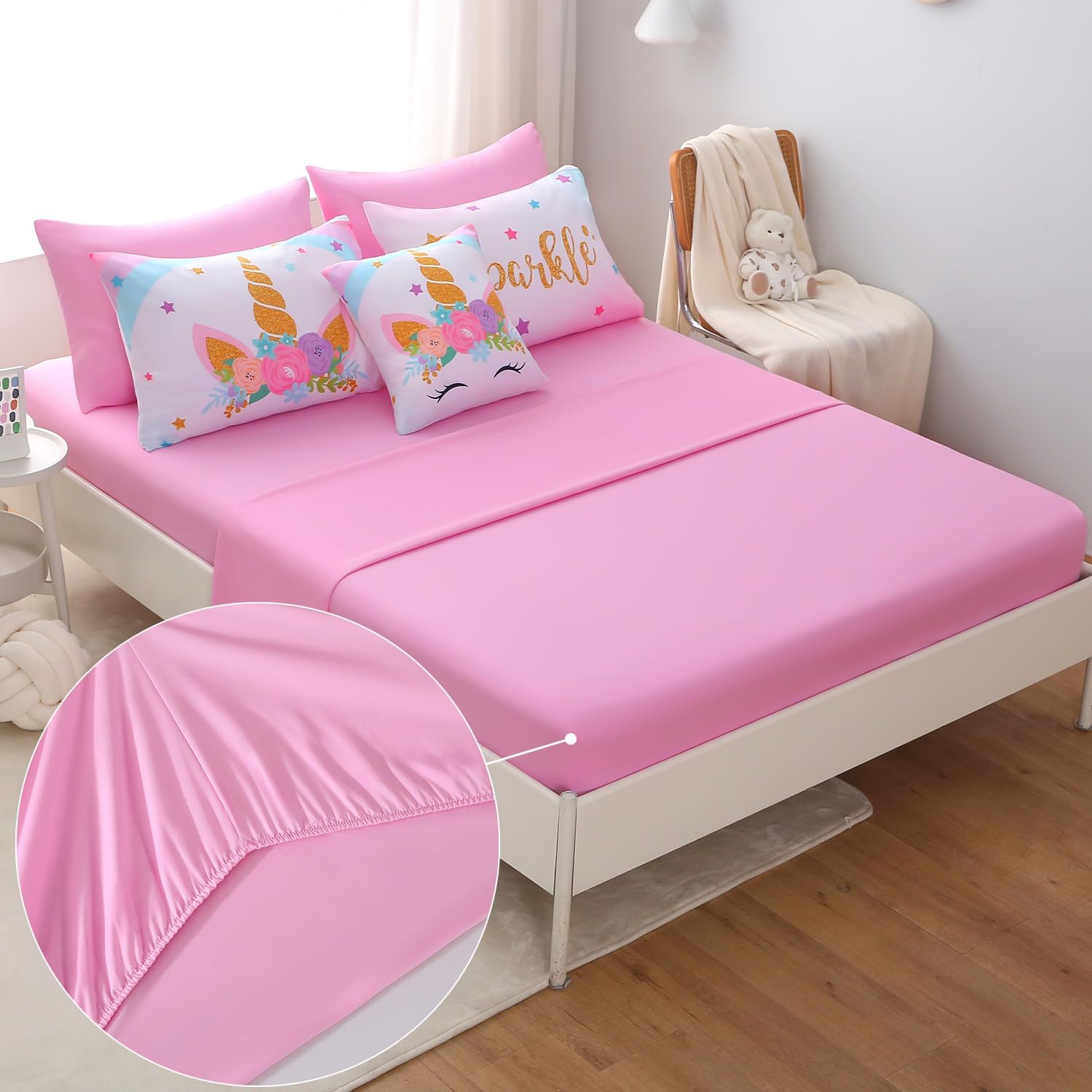 JQinHome Sparkle Unicorn Comforter Set 6 Piece Twin Bedding