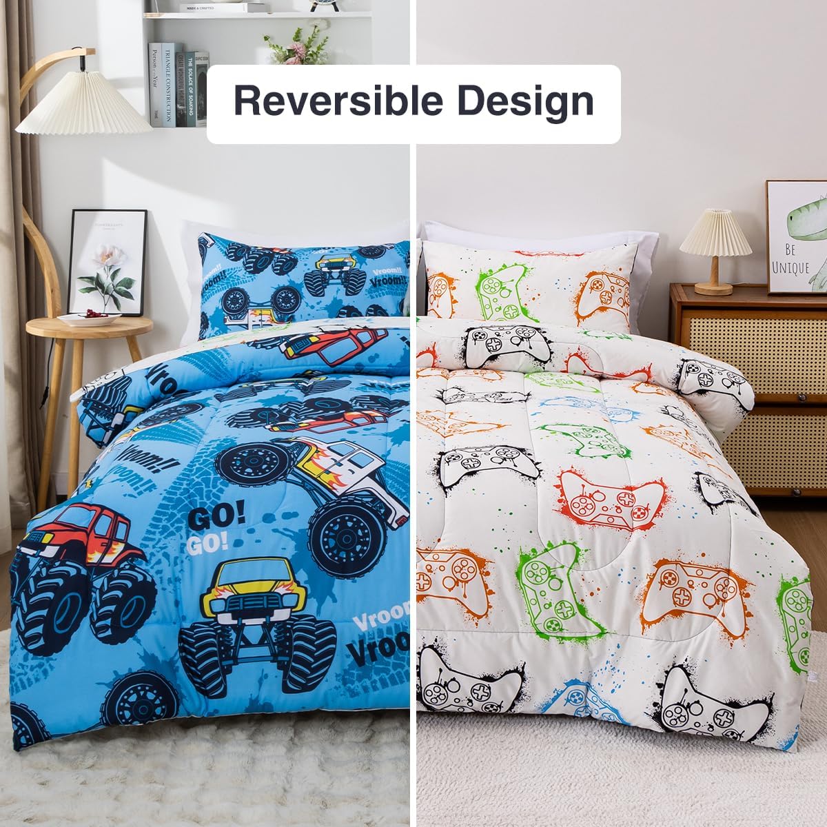 Holawakaka Boys Racing Truck Comforter Set with Sheets