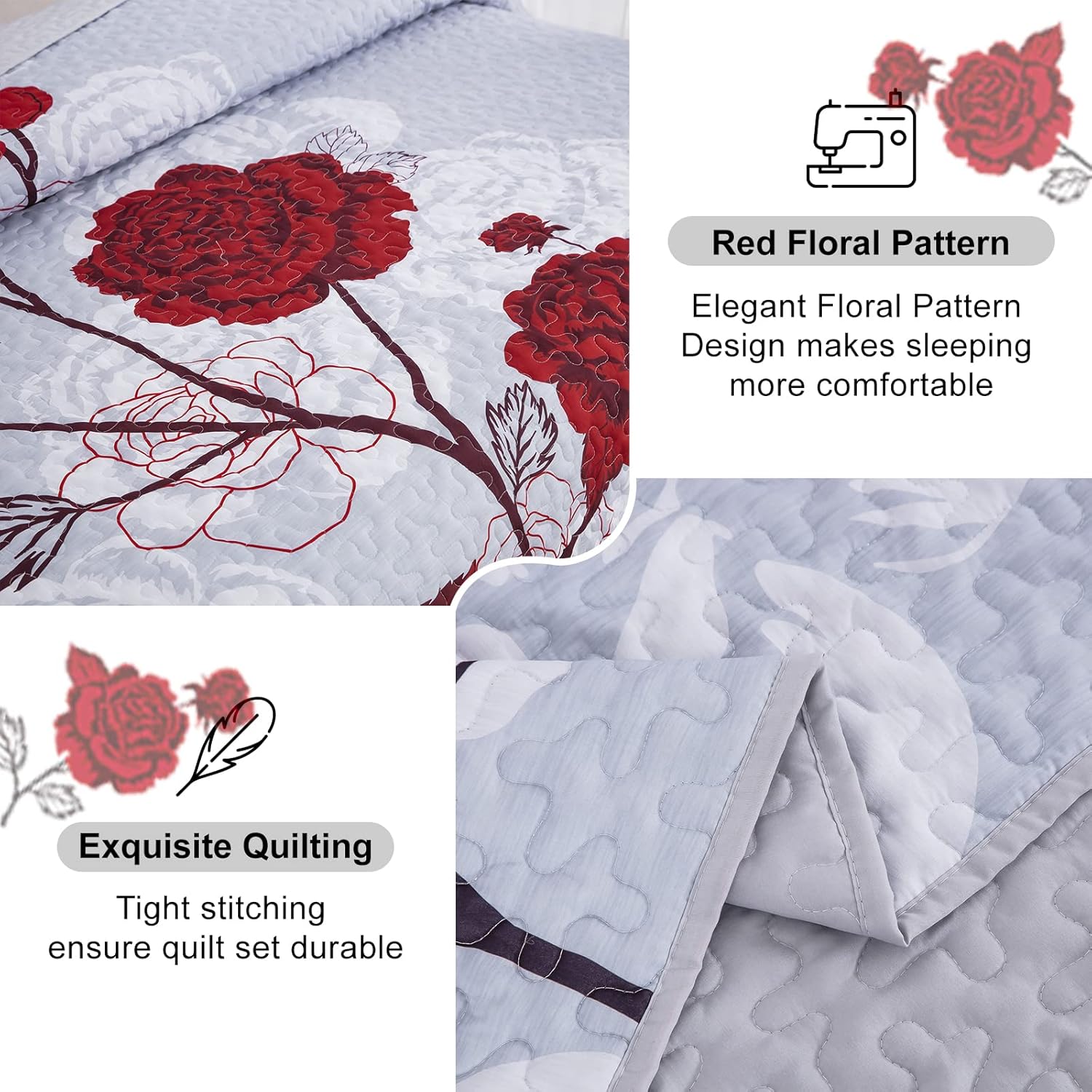 Anibedding Floral Quilt Set Queen Size 1
