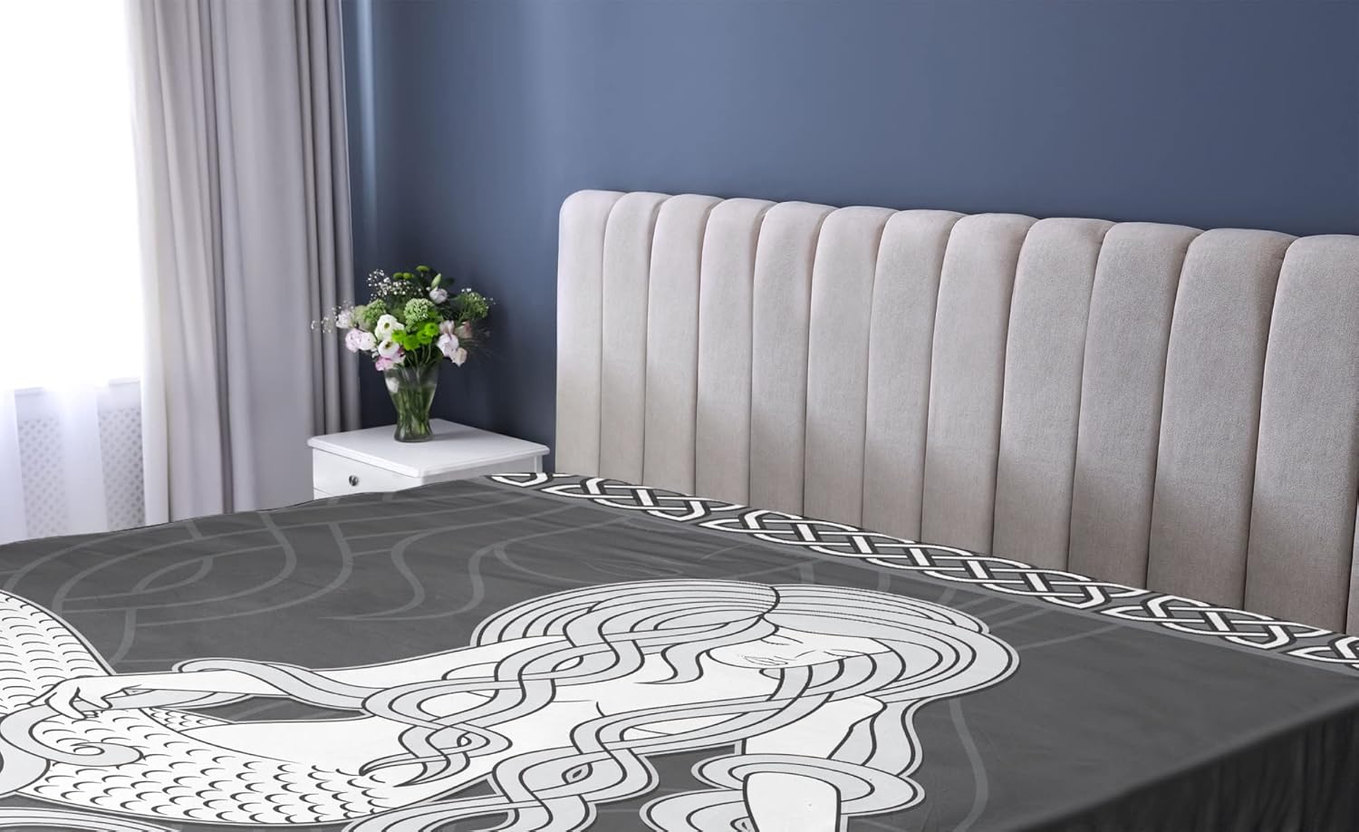 Ambesonne Mermaid Fitted Sheet with Celtic Border Design