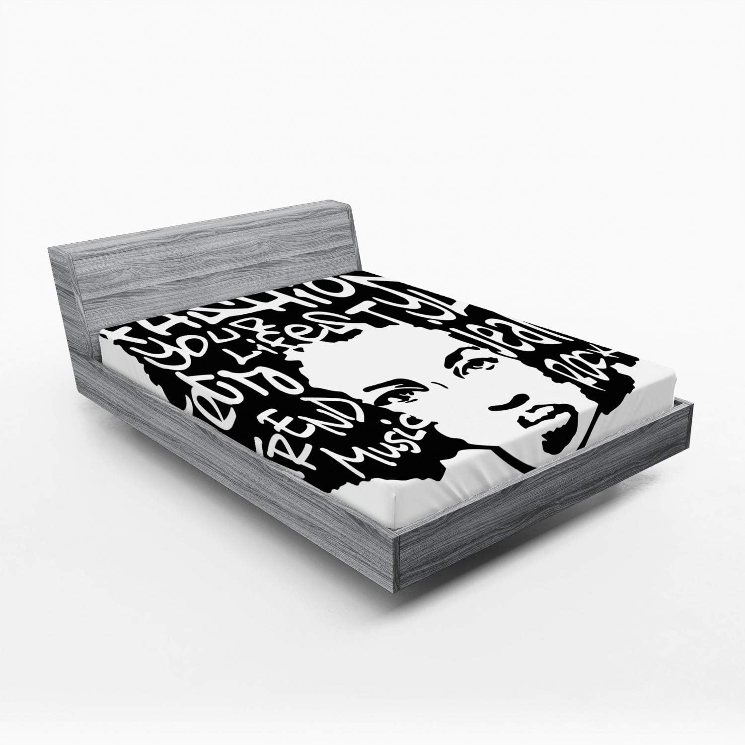 Ambesonne Urban Graffiti Fitted Sheet White Black