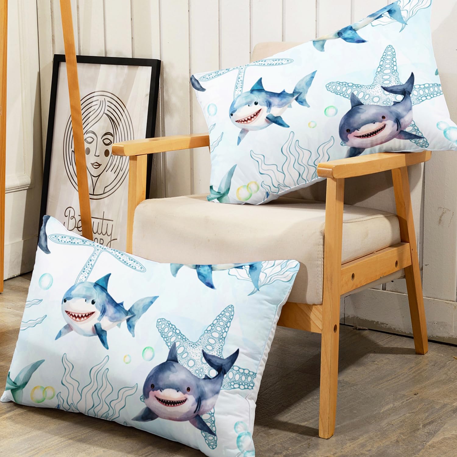 AILONEN Shark Fitted Sheet Set Twin XL - Ocean Blue Starfish