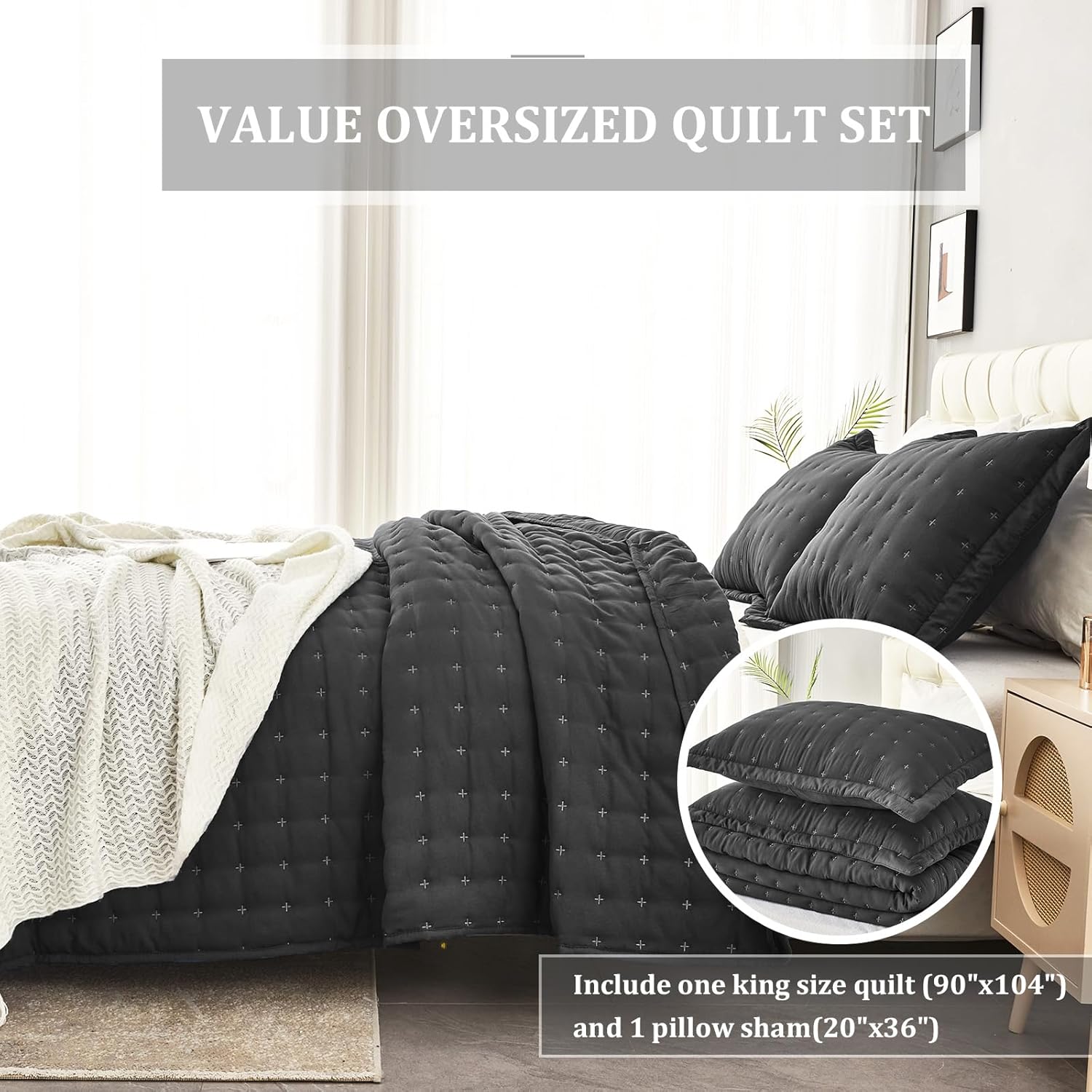 OFIXI King Size Quilt Set with 3 Pillow Shams