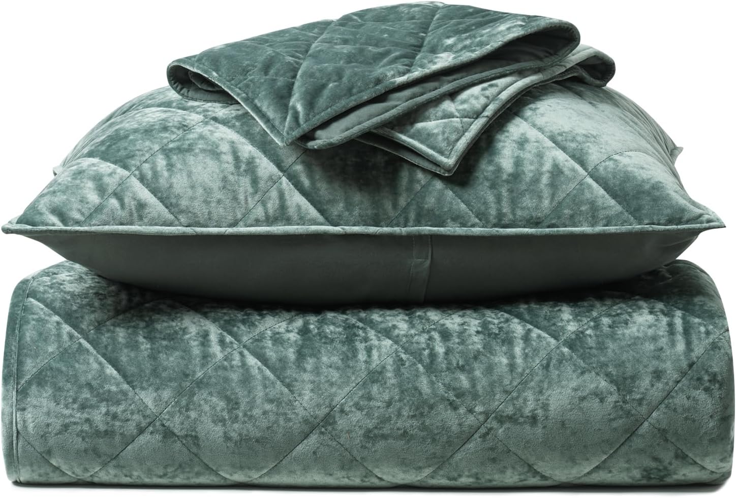 EVERGRACE Velvet Quilt Set King Size Dark Green