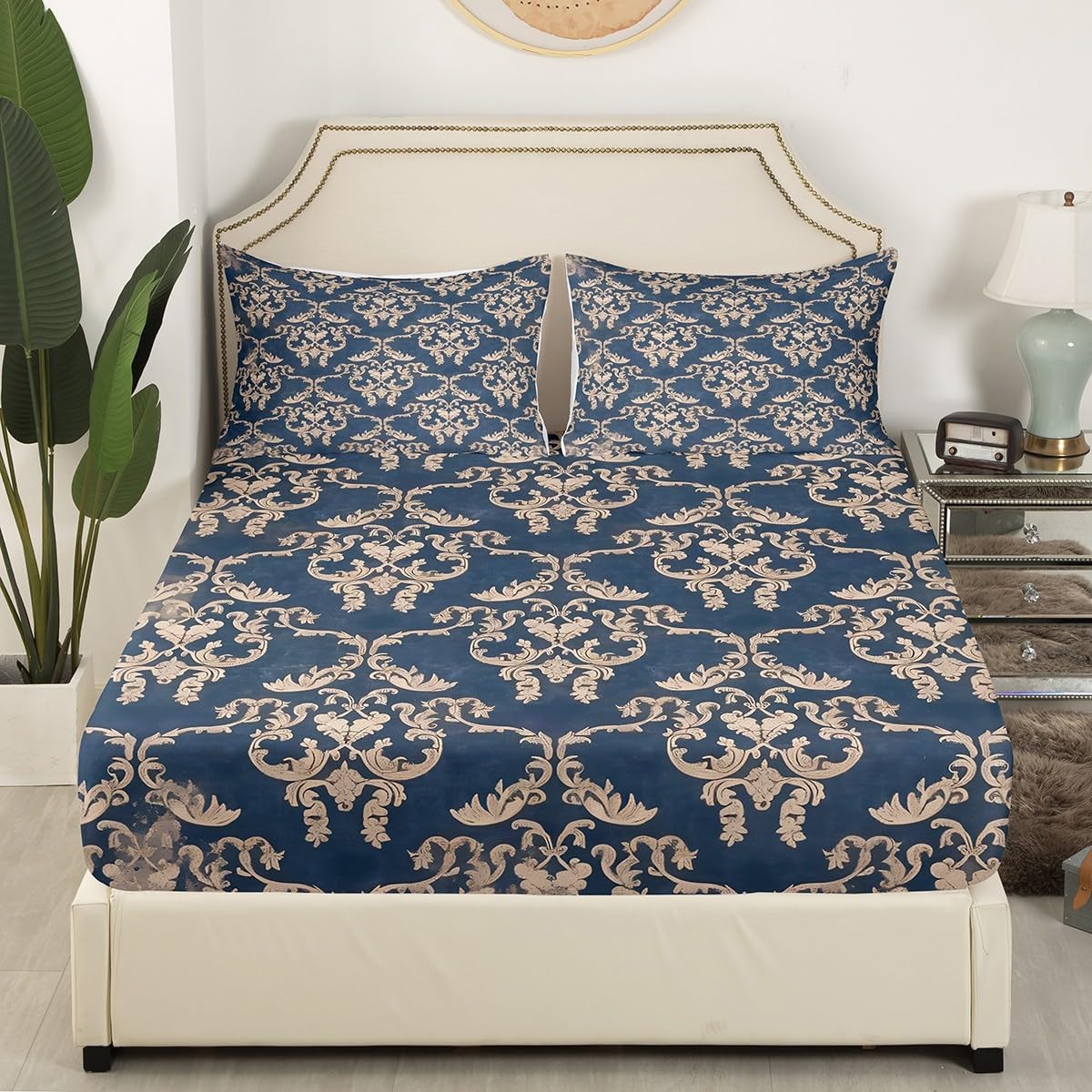 Feelyou Twin Size Damask Fitted Sheet Set