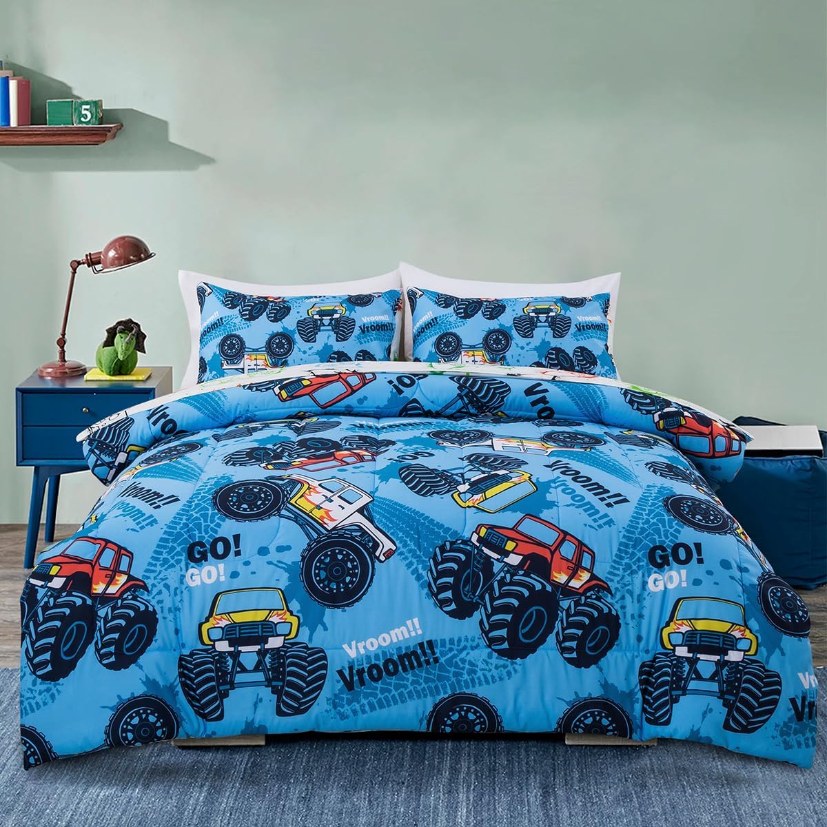 Holawakaka Boys Racing Truck Comforter Set with Sheets