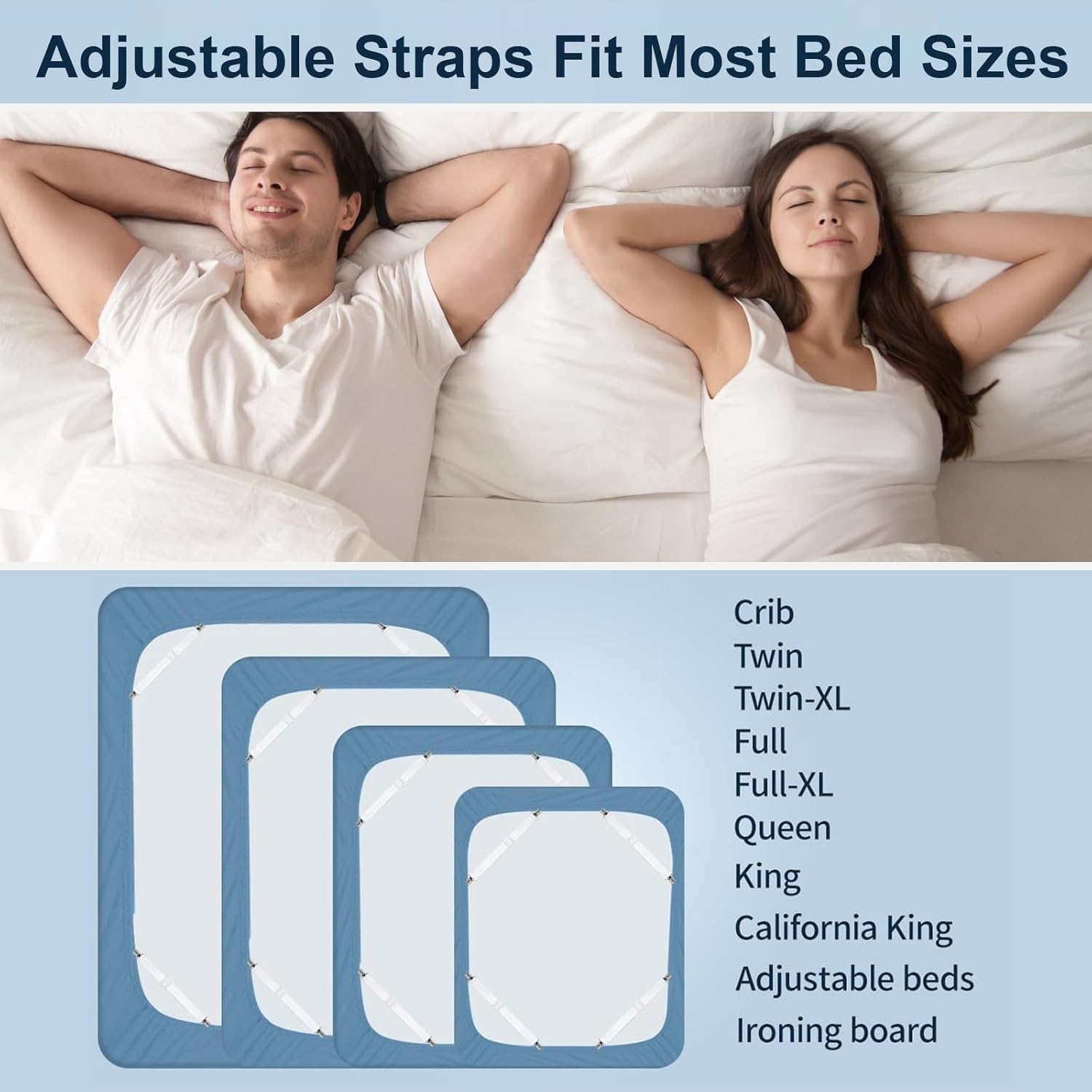 Premium Adjustable Bed Sheet Clips with Elastic Straps and Clips