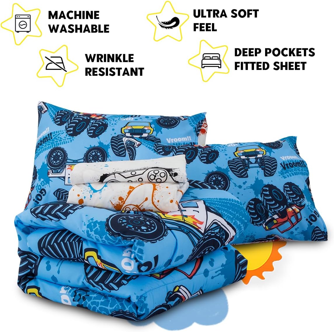Holawakaka Boys Racing Truck Comforter Set with Sheets