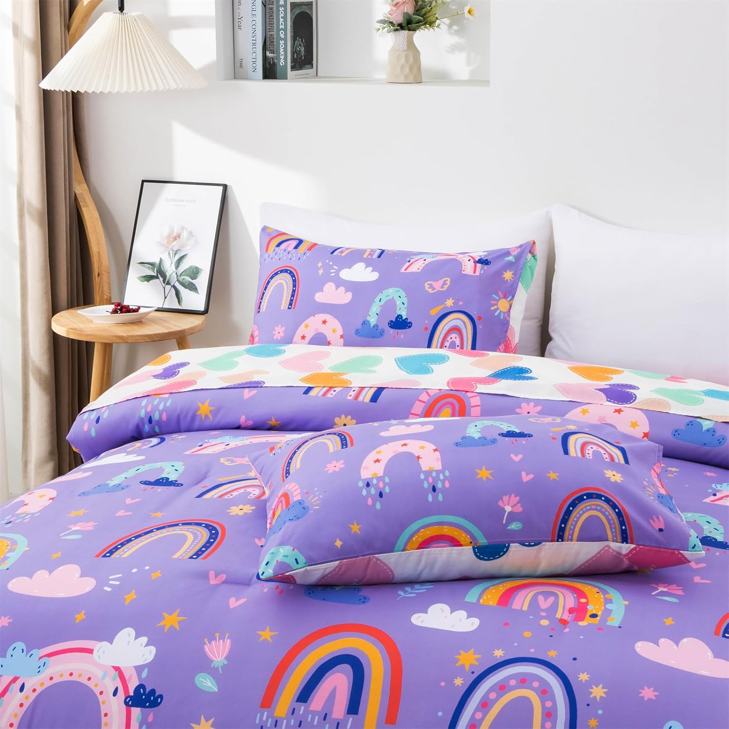 Holawakaka Boho Rainbow Twin Comforter Set with Sheets