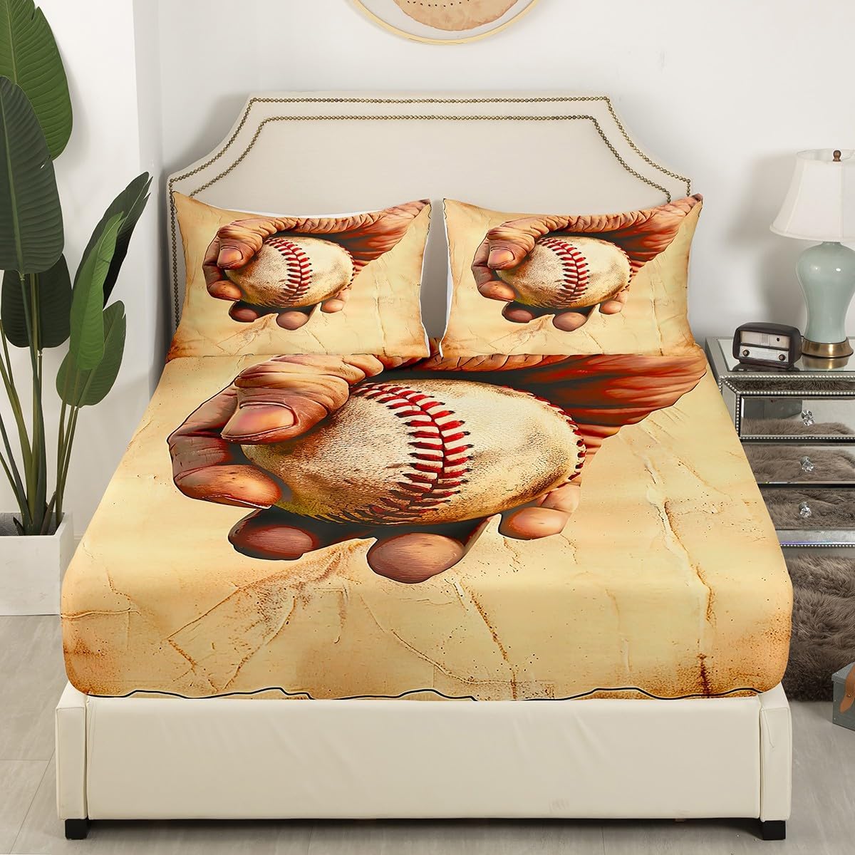 Erosebridal Baseball Bed Sheets Twin Set 3D Retro