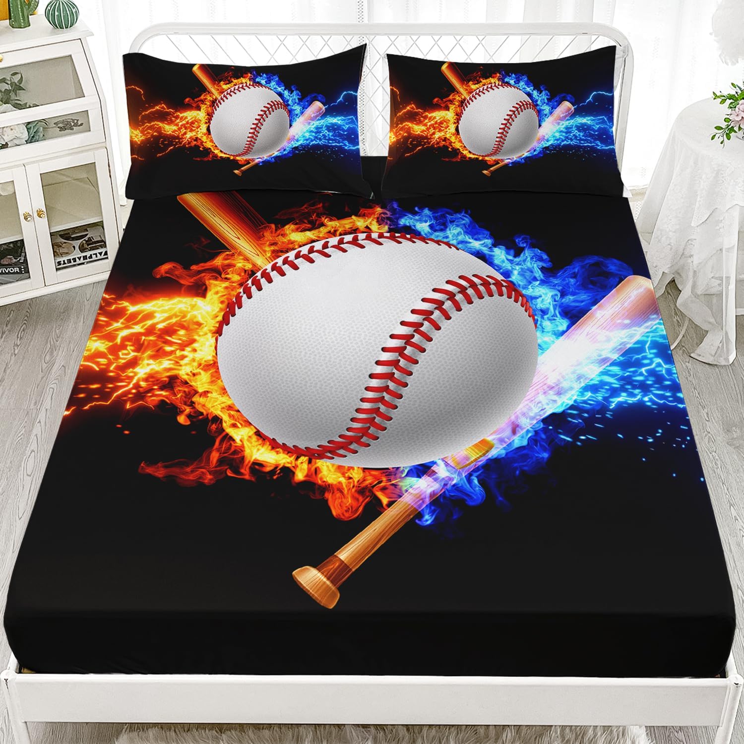 AILONEN Baseball Fitted Sheet Set Twin XL Size