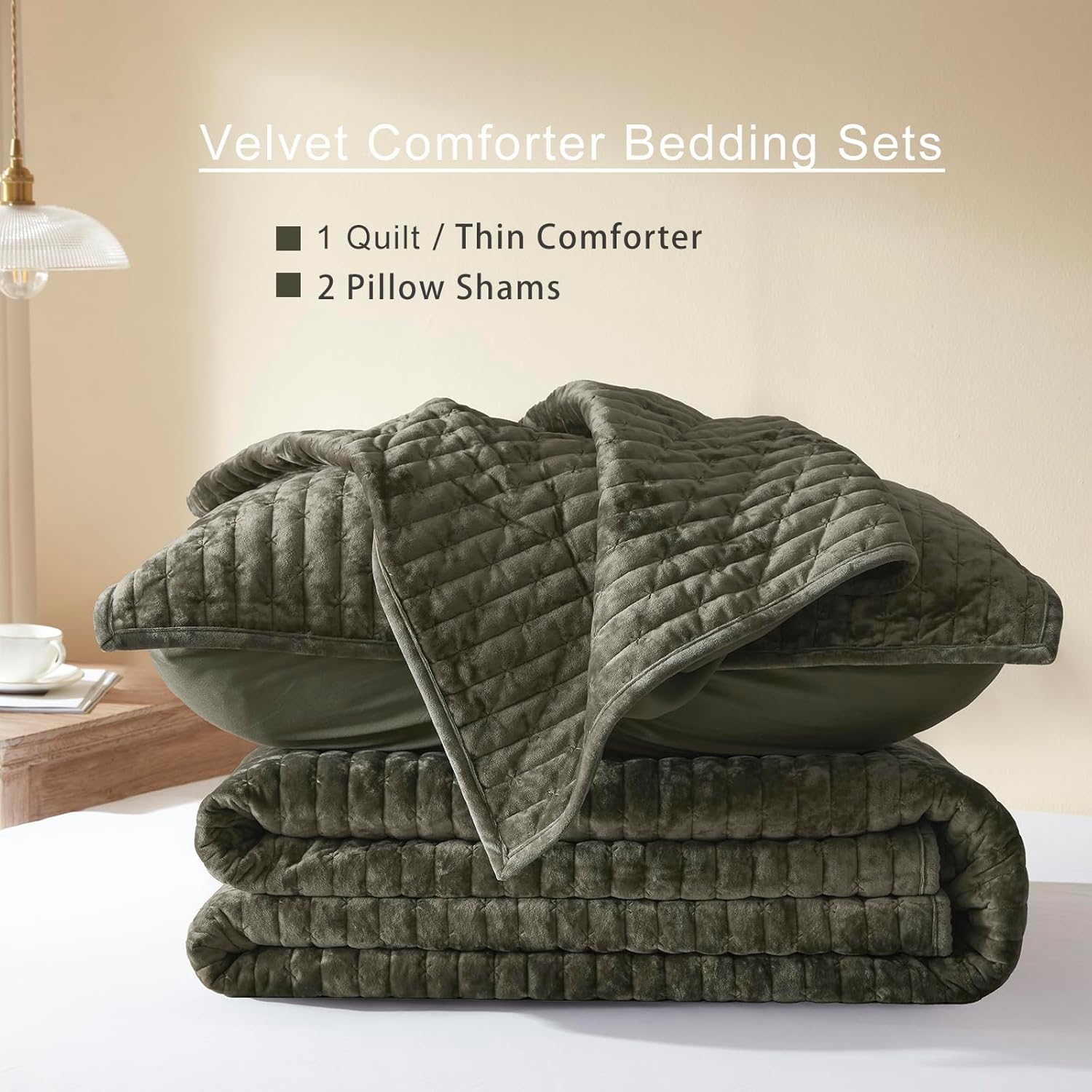 LEAONME Velvet Quilt Set California King 118x106