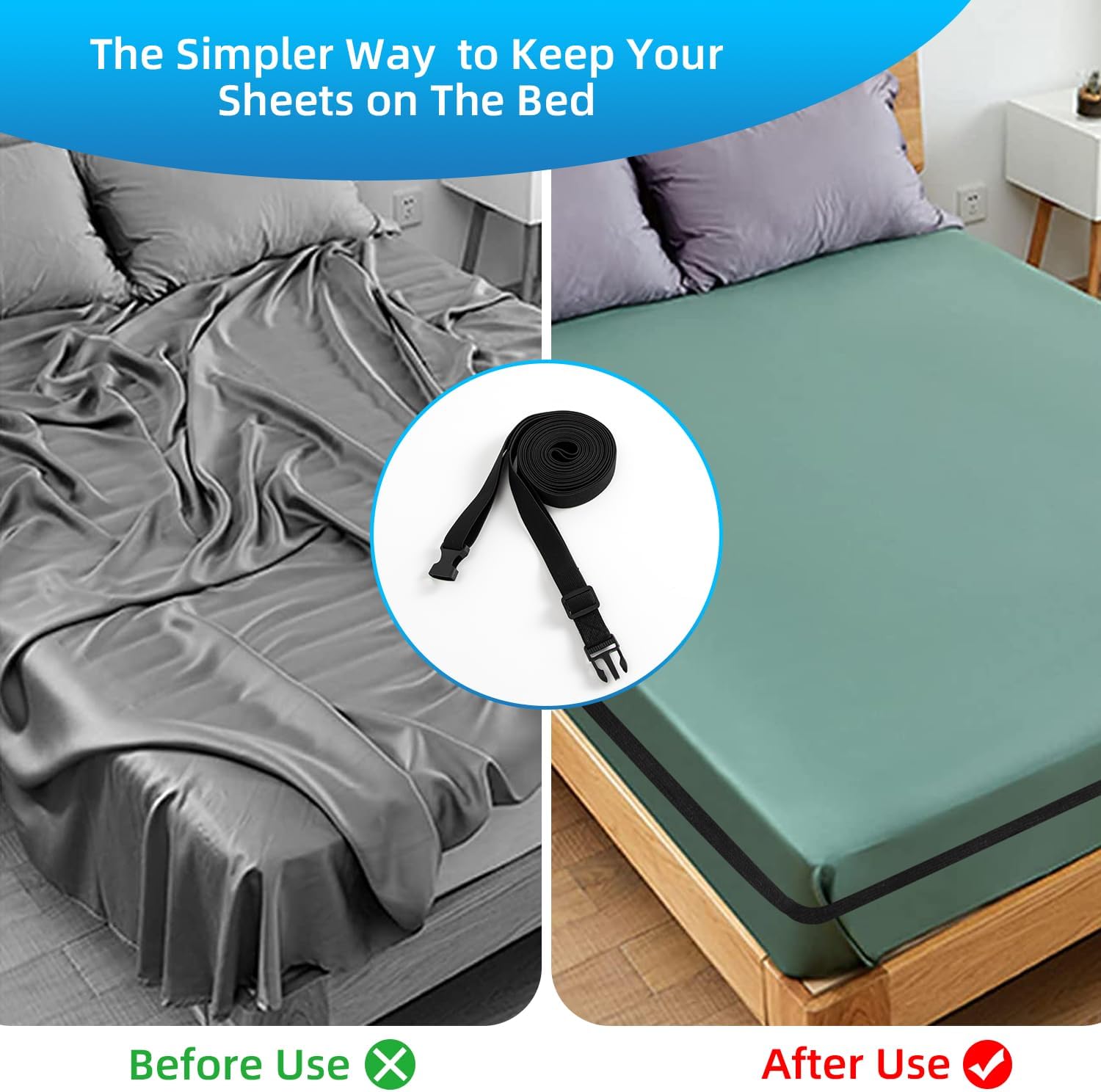 Adjustable Elastic Bed Sheet Straps for All Mattress Sizes