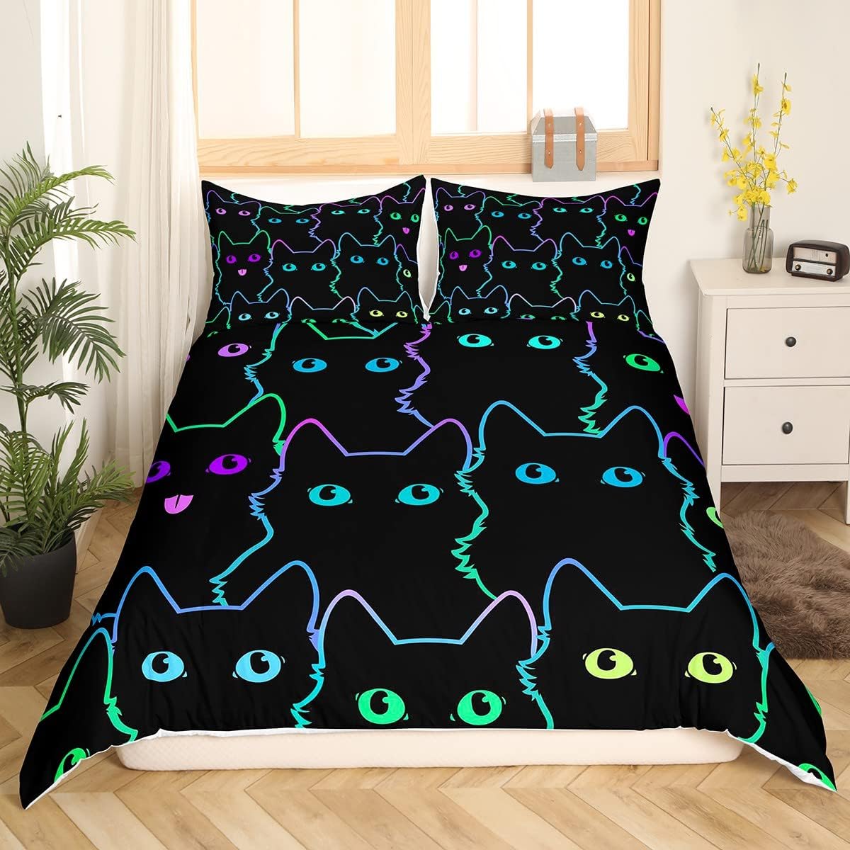 Feelyou Cartoon Cat Duvet Cover Set 3Pcs