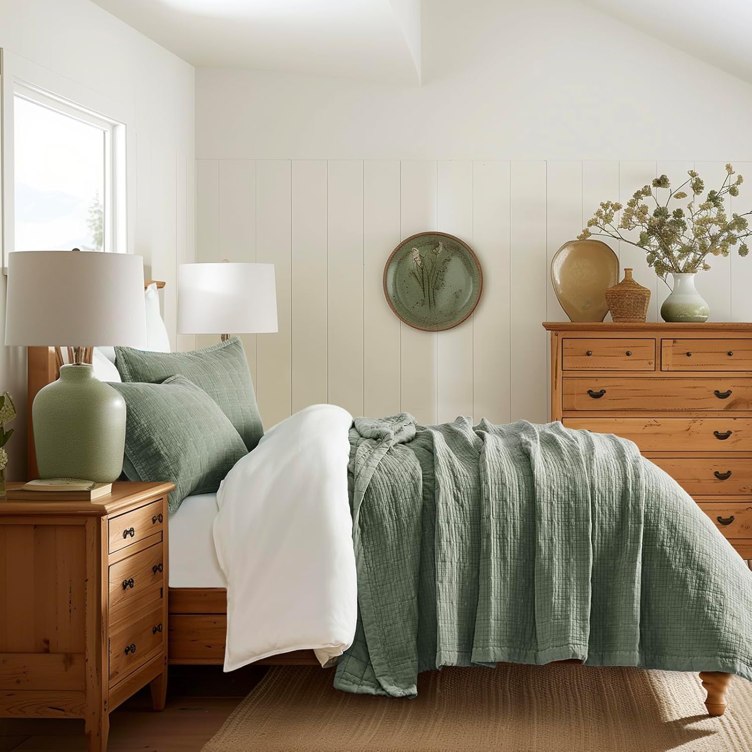 EVERGRACEHOME Stonewashed Cotton Quilt Set Full Queen