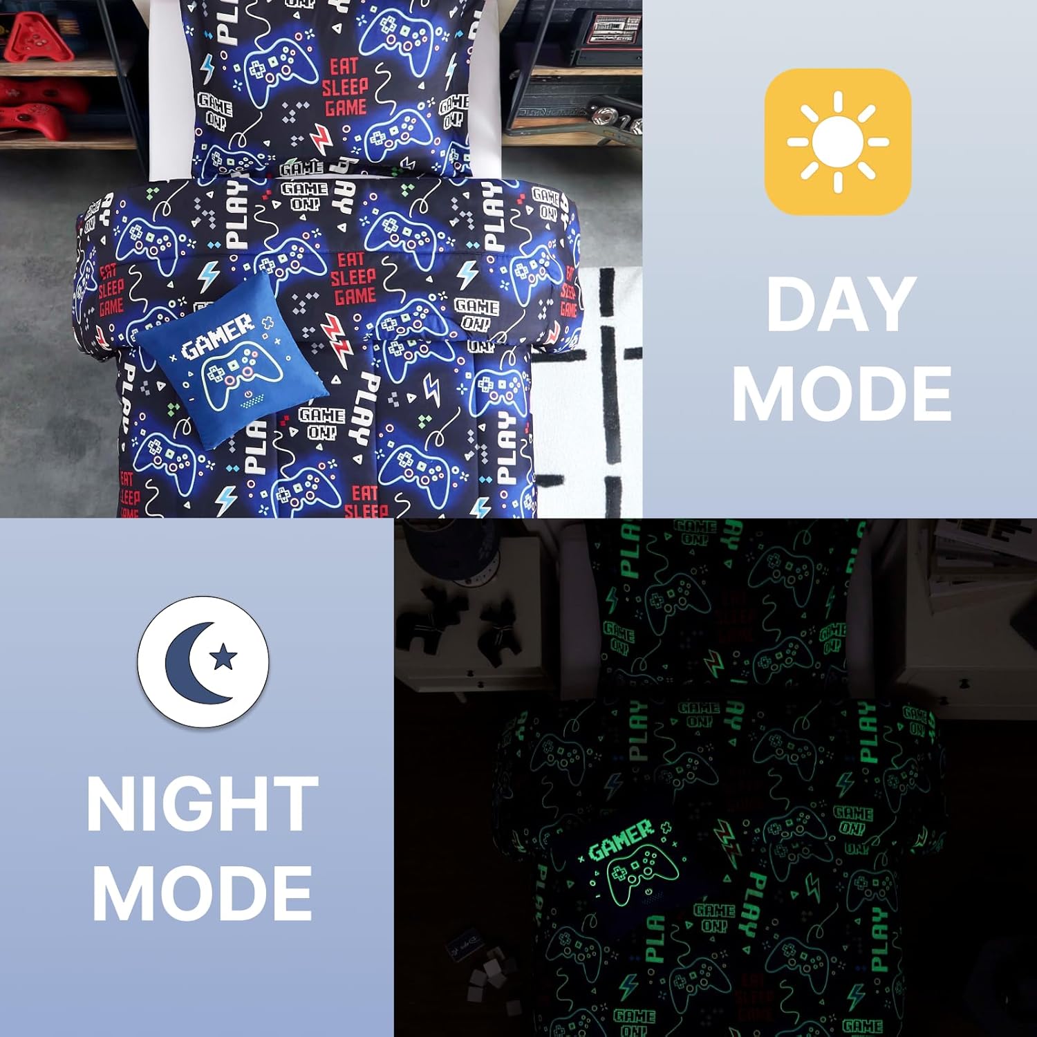 Wink Deer Glow in Dark Gamer Comforter Set for Boys