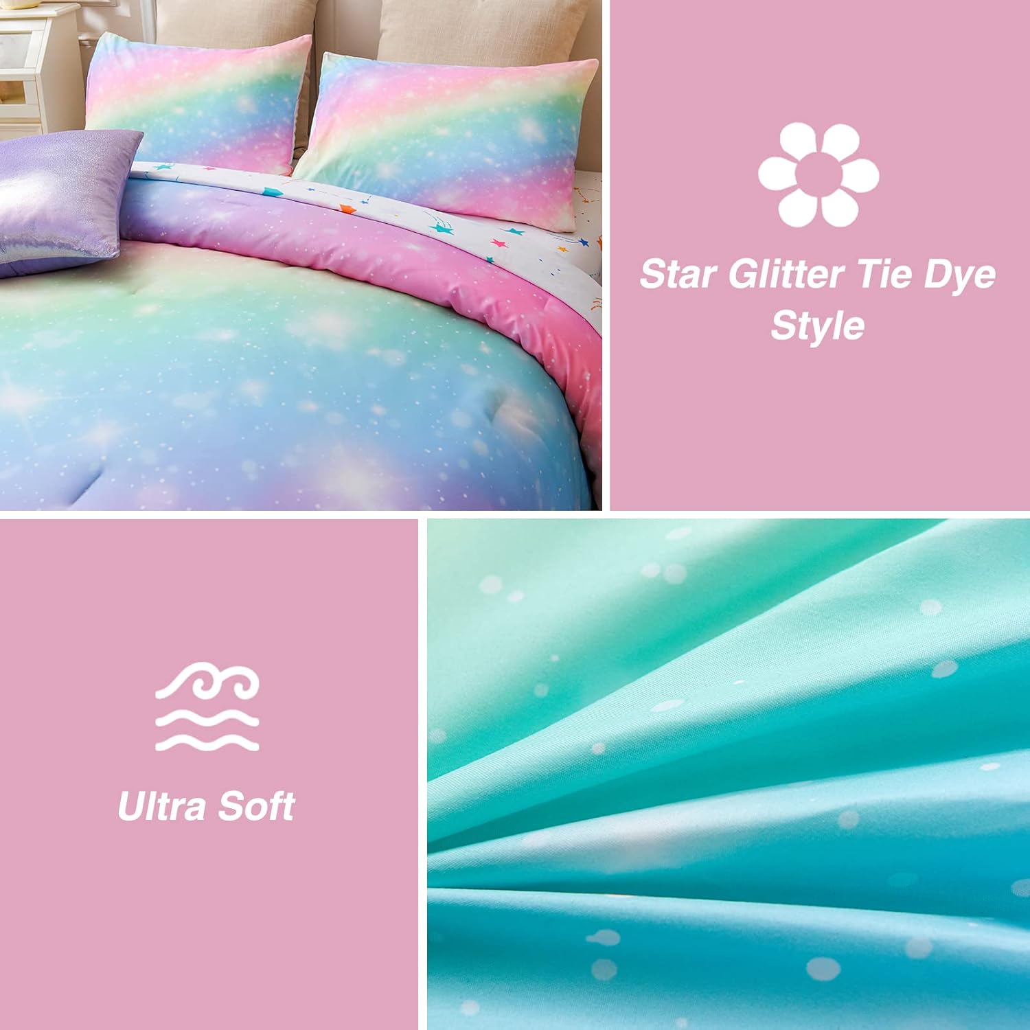 A Nice Night 6Pcs Gradient Glitter Bedding Set for Girls
