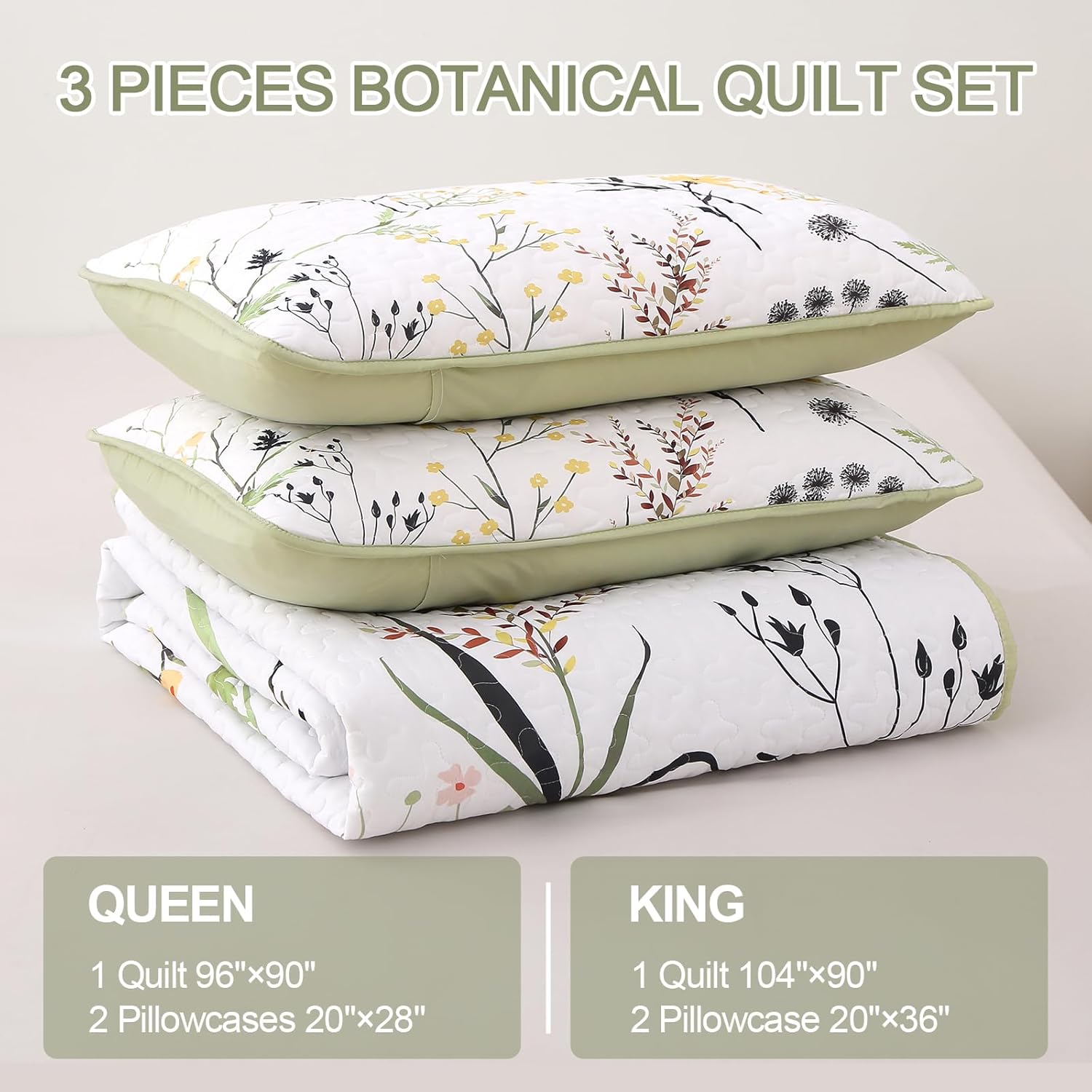 Dobuyly Botanical Floral Quilt Set King Size