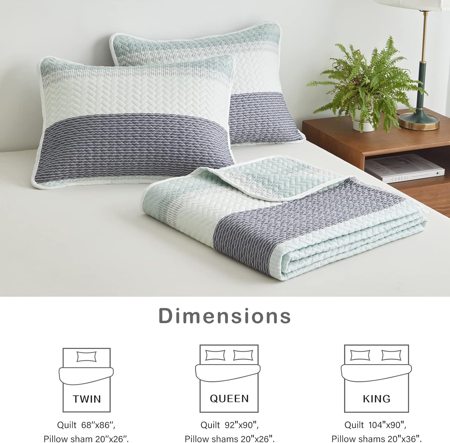Flysheep Boho Striped Quilt Set Queen Size 3 Pcs Reversible Bedspread