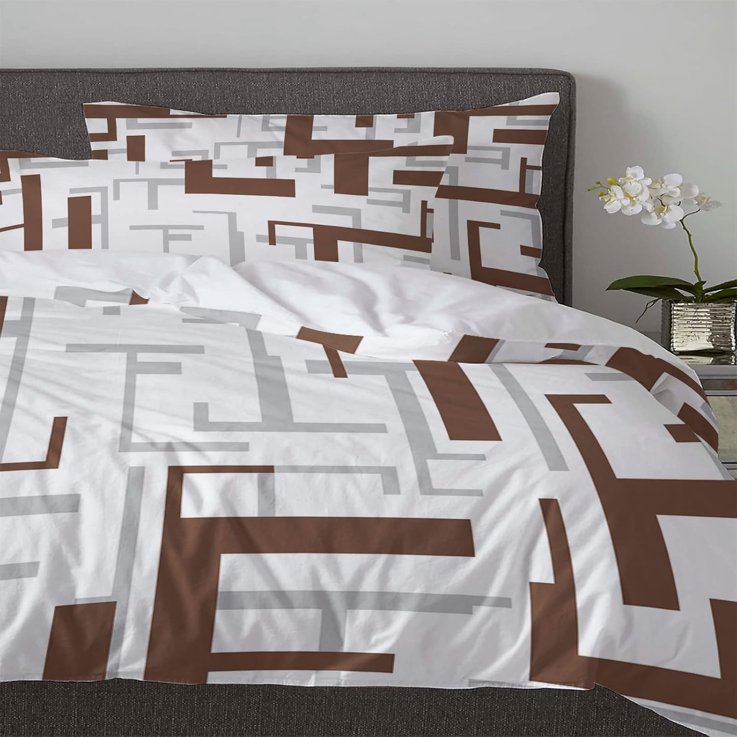 Sabolny Queen Size Modern Brown Duvet Cover Set