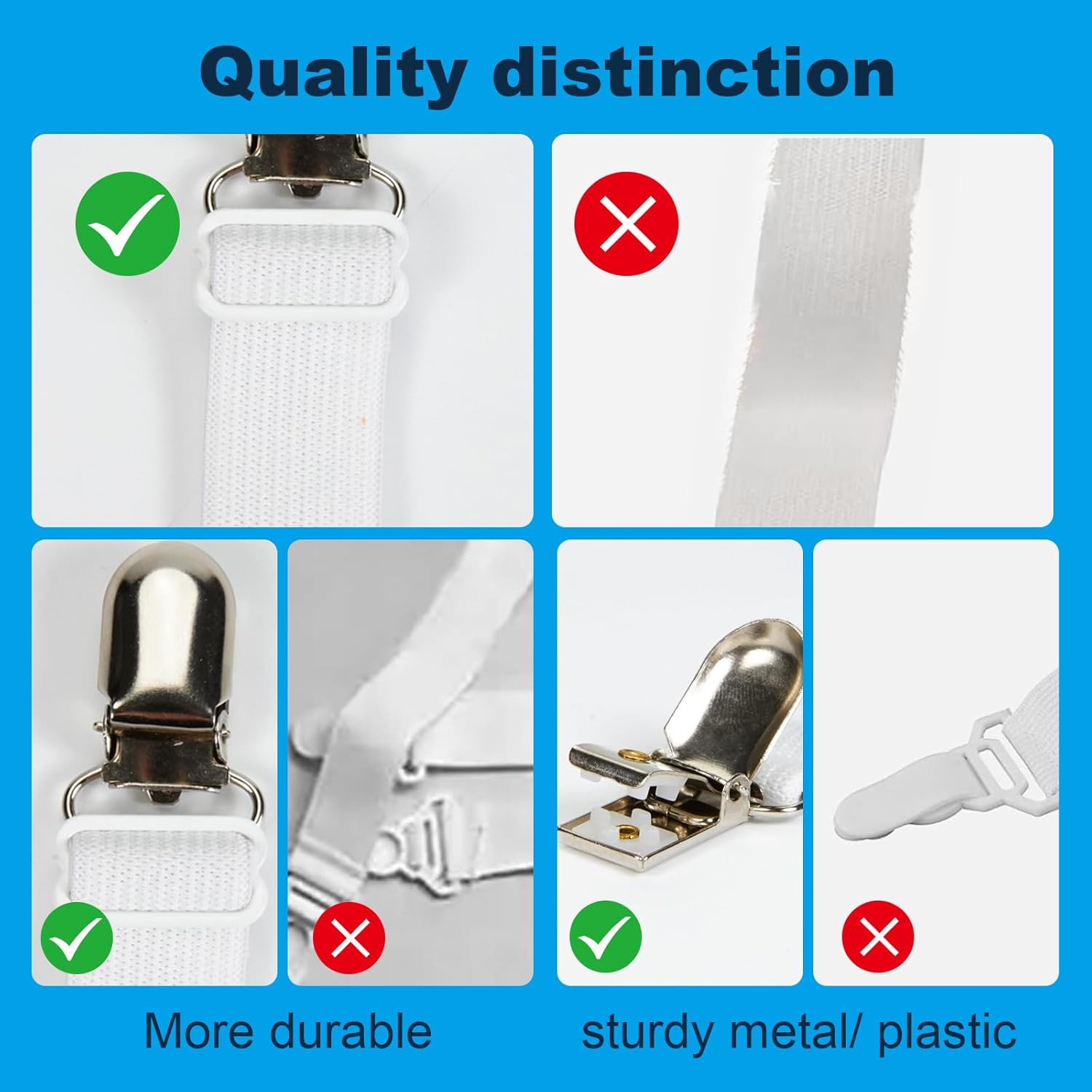 Premium Adjustable Bed Sheet Clips with Elastic Straps and Clips