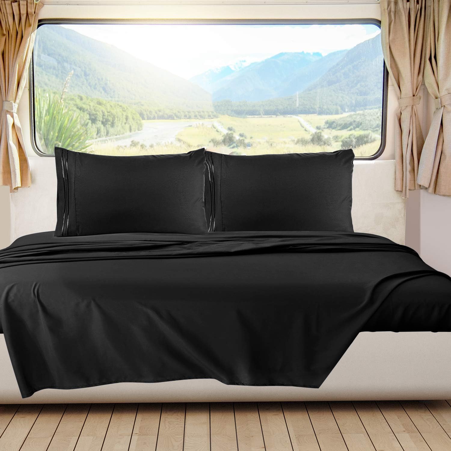 Clara Clark RV Queen Sheets Set - 6 Piece Black Luxury Bedding