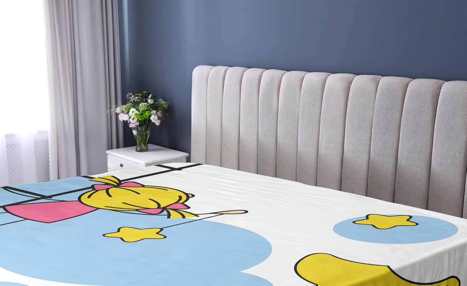 Ambesonne Star Fitted Sheet with Cartoon Design for California King Bed
