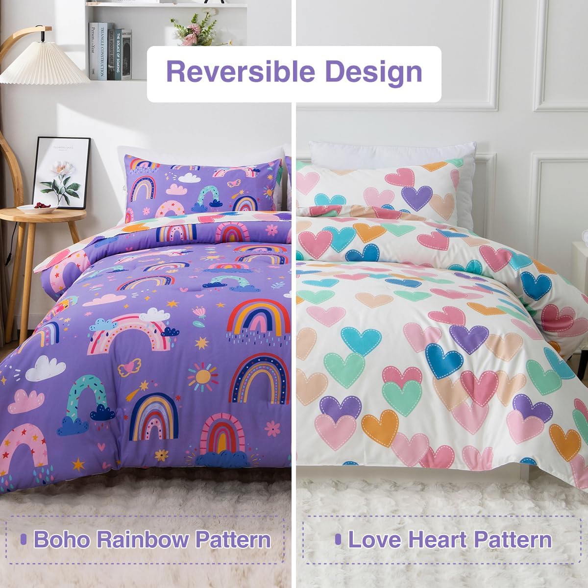 Holawakaka Boho Rainbow Twin Comforter Set with Sheets