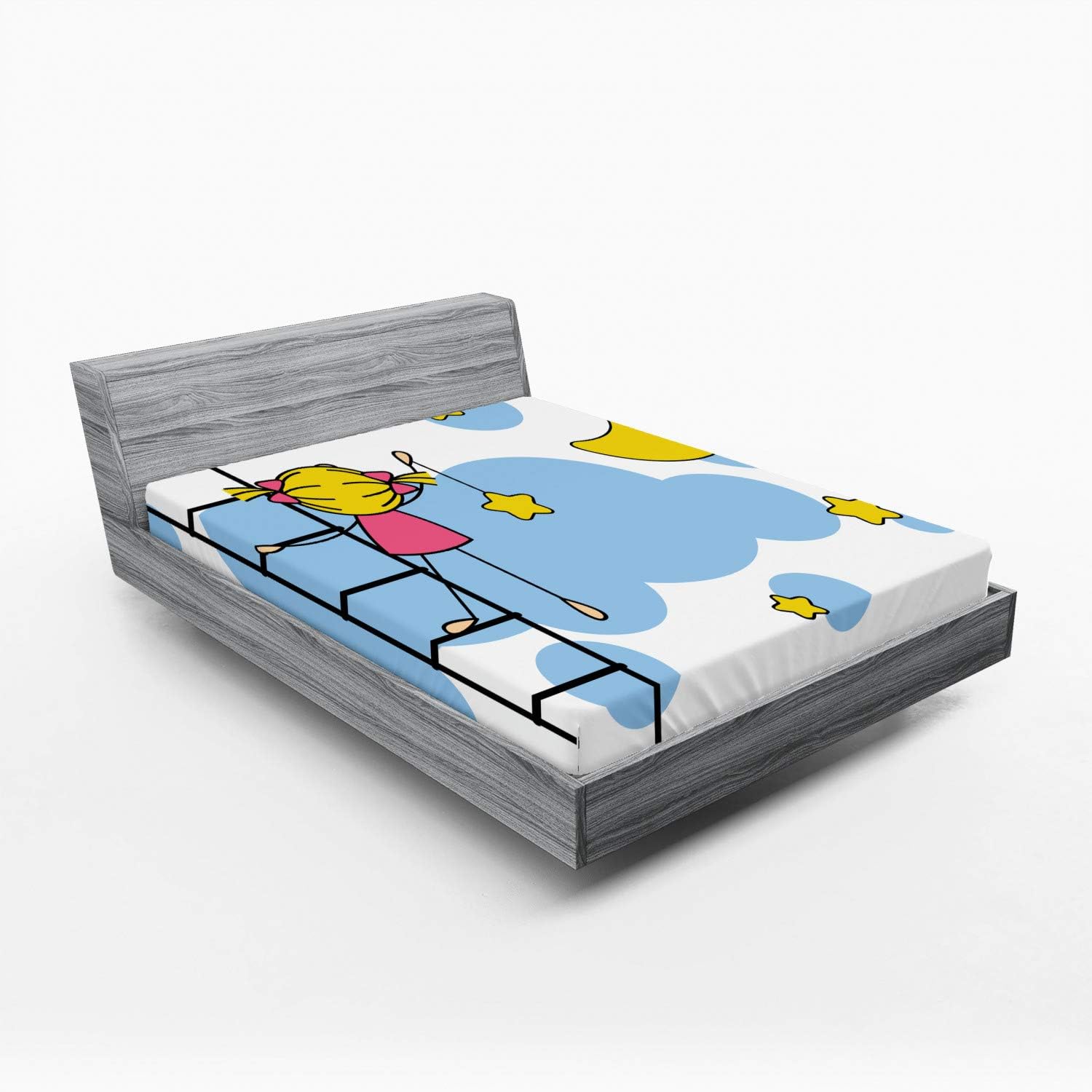Ambesonne Star Fitted Sheet with Cartoon Design for California King Bed