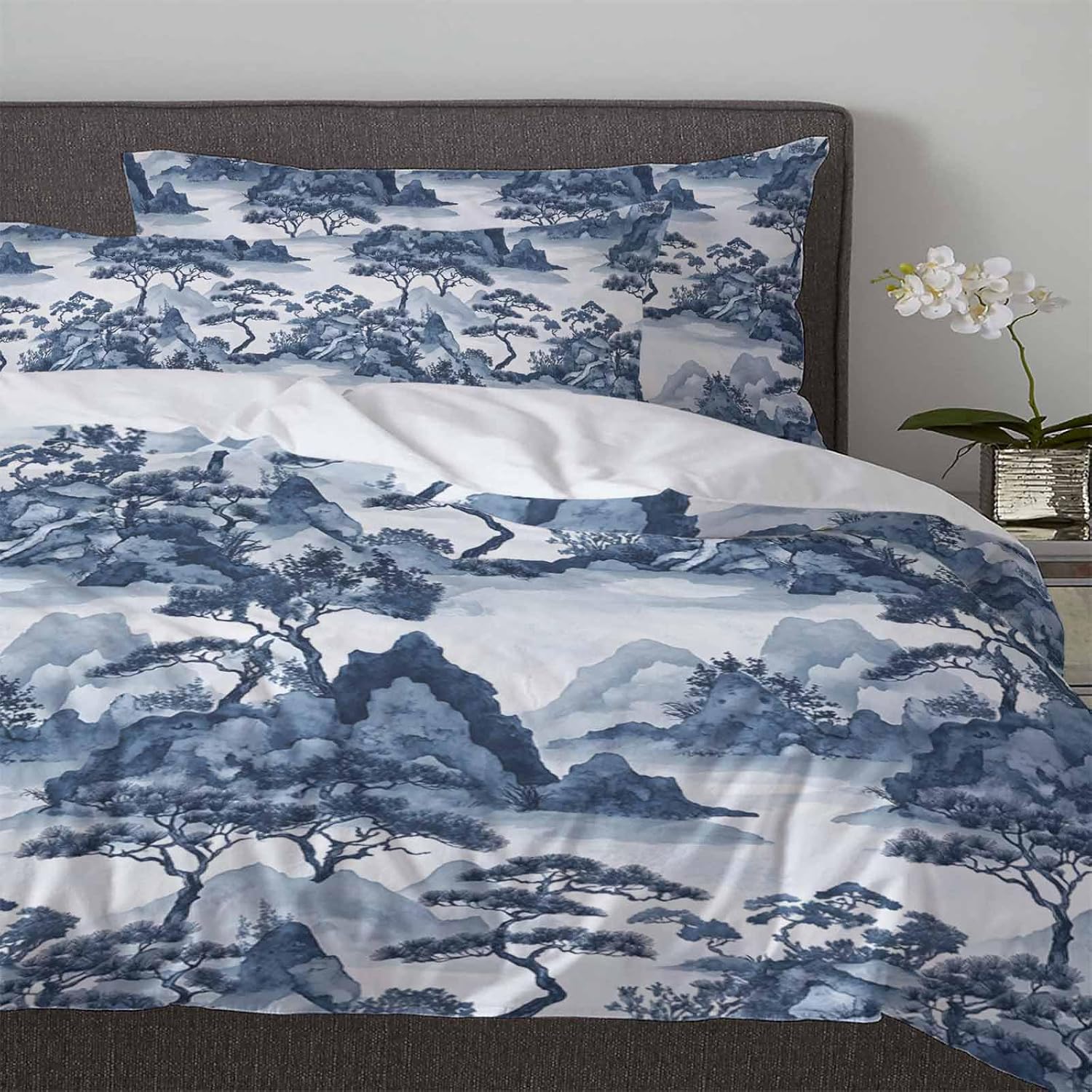 Boanket 3-Piece Queen Duvet Cover Set with Zipper Retro Garden Landscape