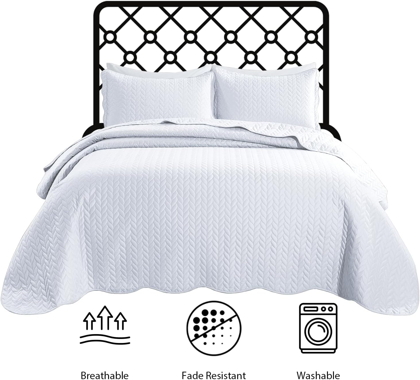 IR Imperial Rooms Queen Quilt Bedding Set - White 90x96