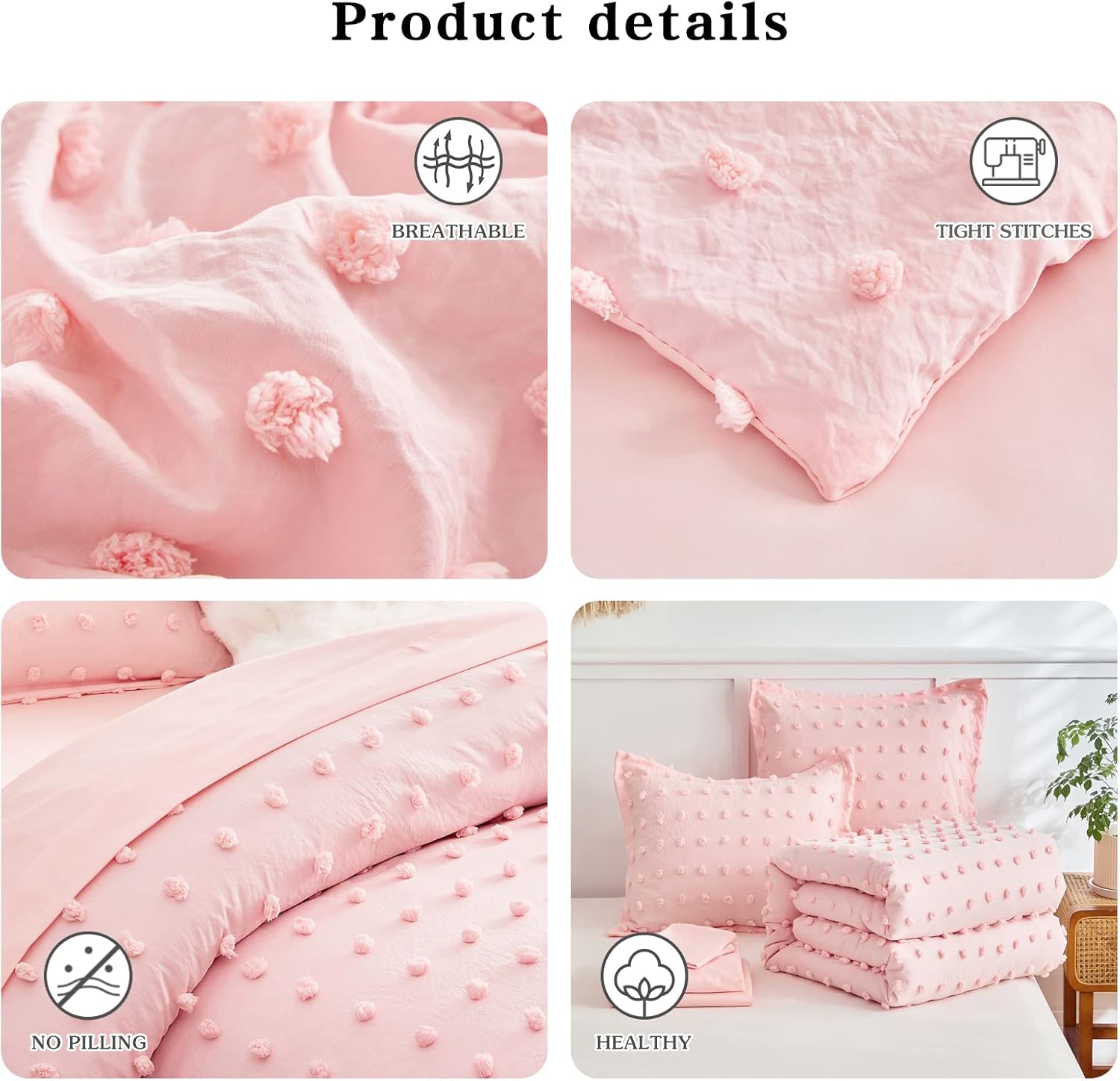 Flysheep 7 Piece Queen Bed in a Bag with Pom Pom Design