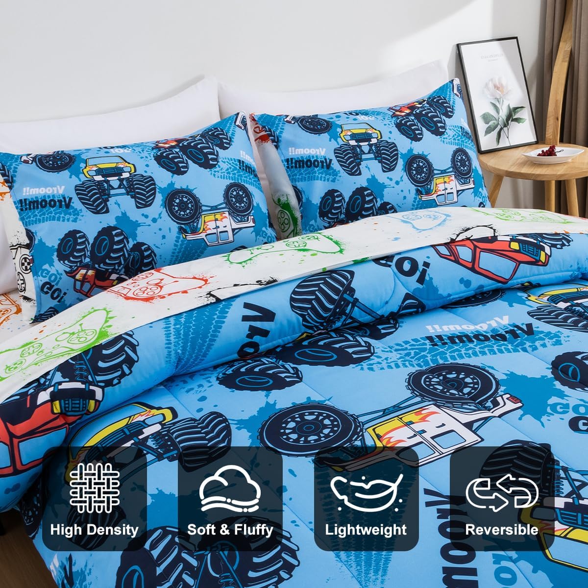 Holawakaka Boys Racing Truck Comforter Set with Sheets