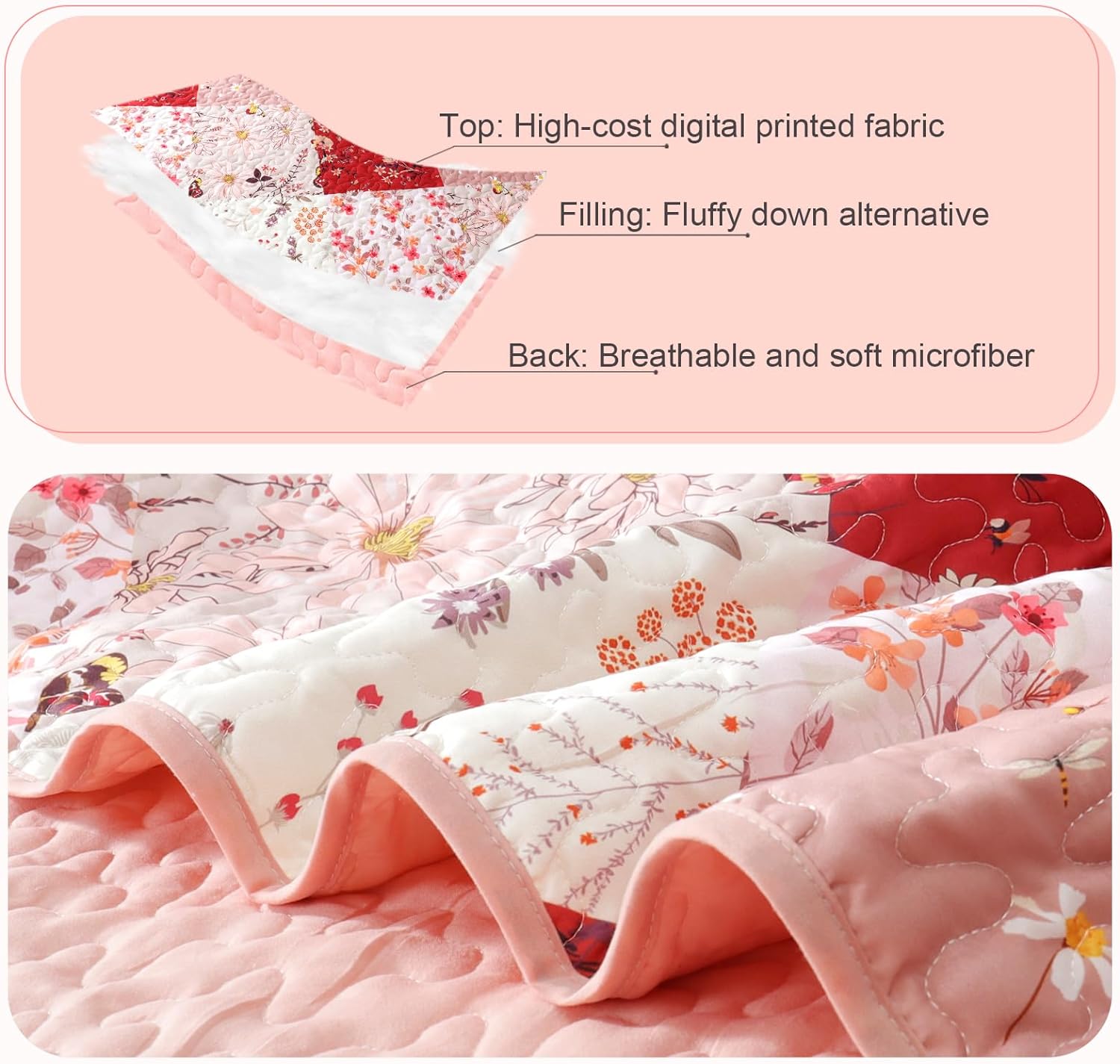 Whale Flotilla Reversible Patchwork Quilt Set Twin Size Red