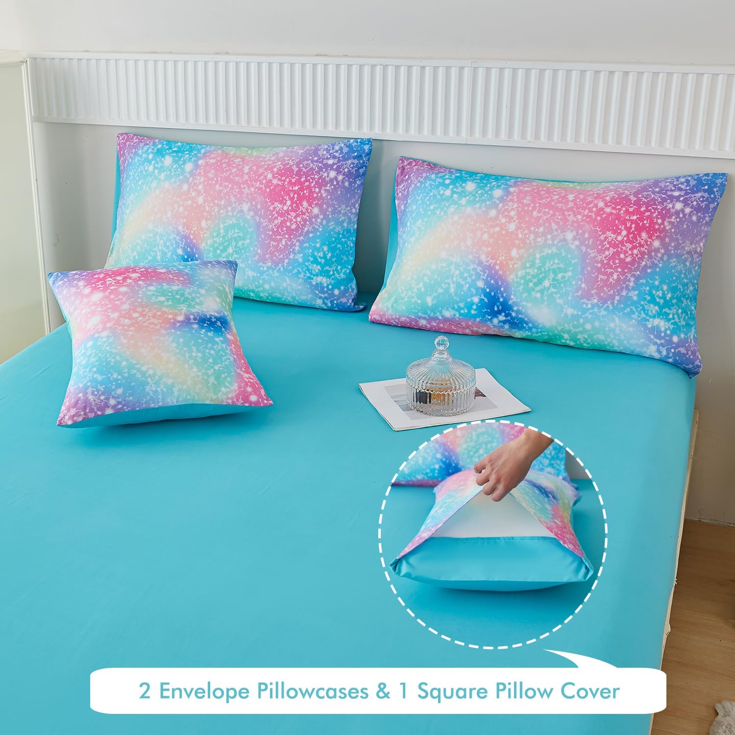 PERFEMET 6-Piece Rainbow Comforter Set for Girls