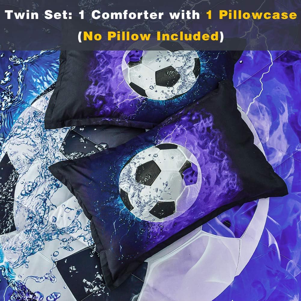 Andency Soccer Comforter Twin Set 2PC Blue Flame