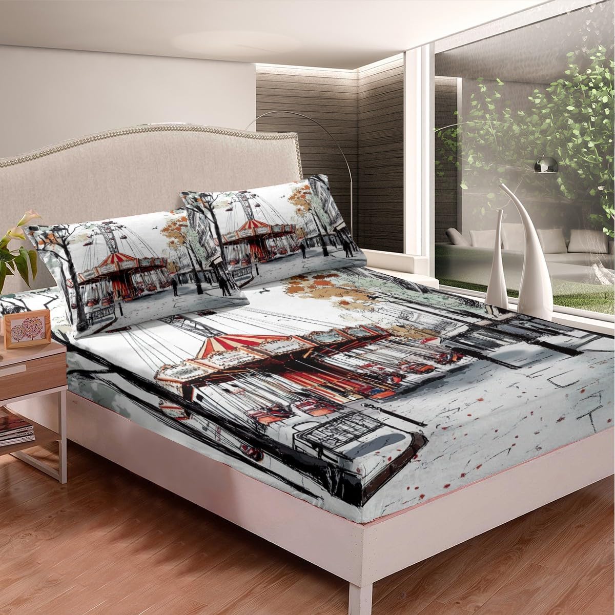 Erosebridal Carousel Fitted Sheet Twin Set