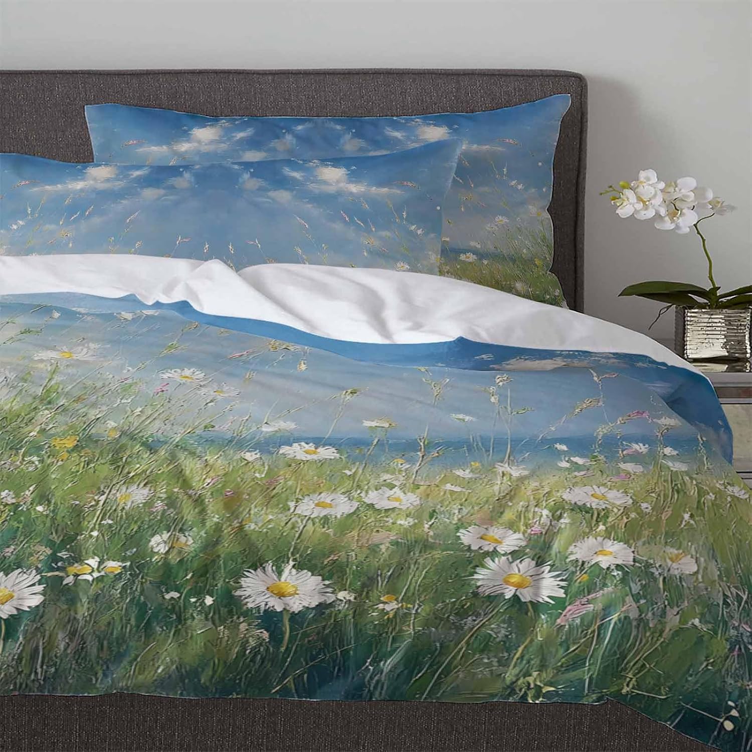 3 Piece Queen Duvet Cover Set with Zipper Spring Floral Art Design