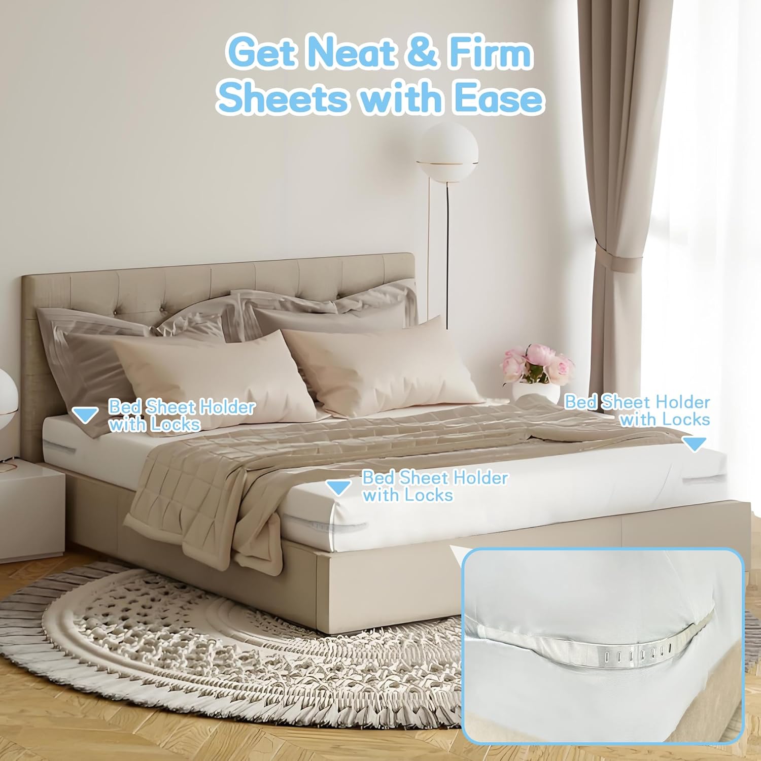 Barsone Lock Bed Sheet Holder - Heavy Duty Sheet Straps for Neat Fit