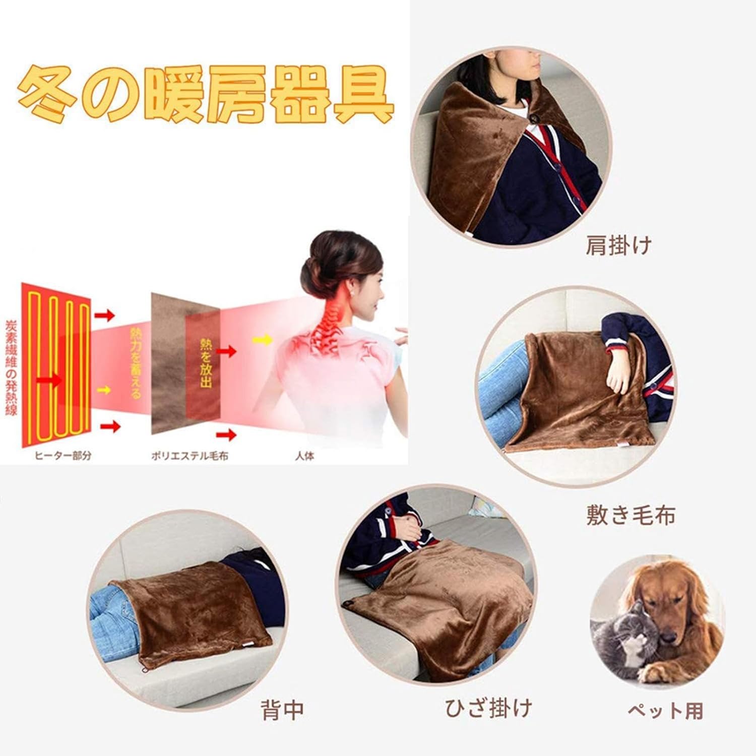 USB Heated Shawl Blanket with 3-Section Temperature Control