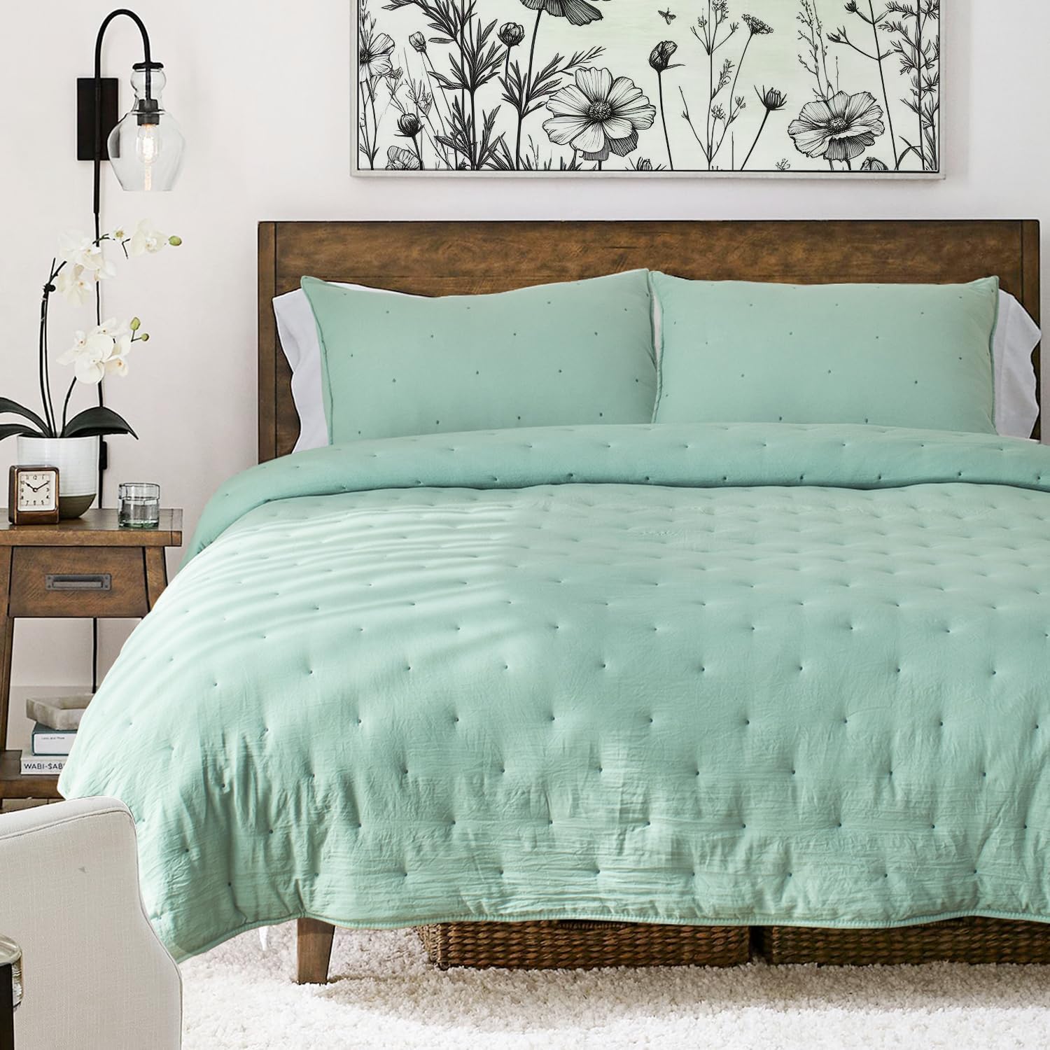 KASENTEX King Size Quilt Set - Green Ultra Soft and Lightweight