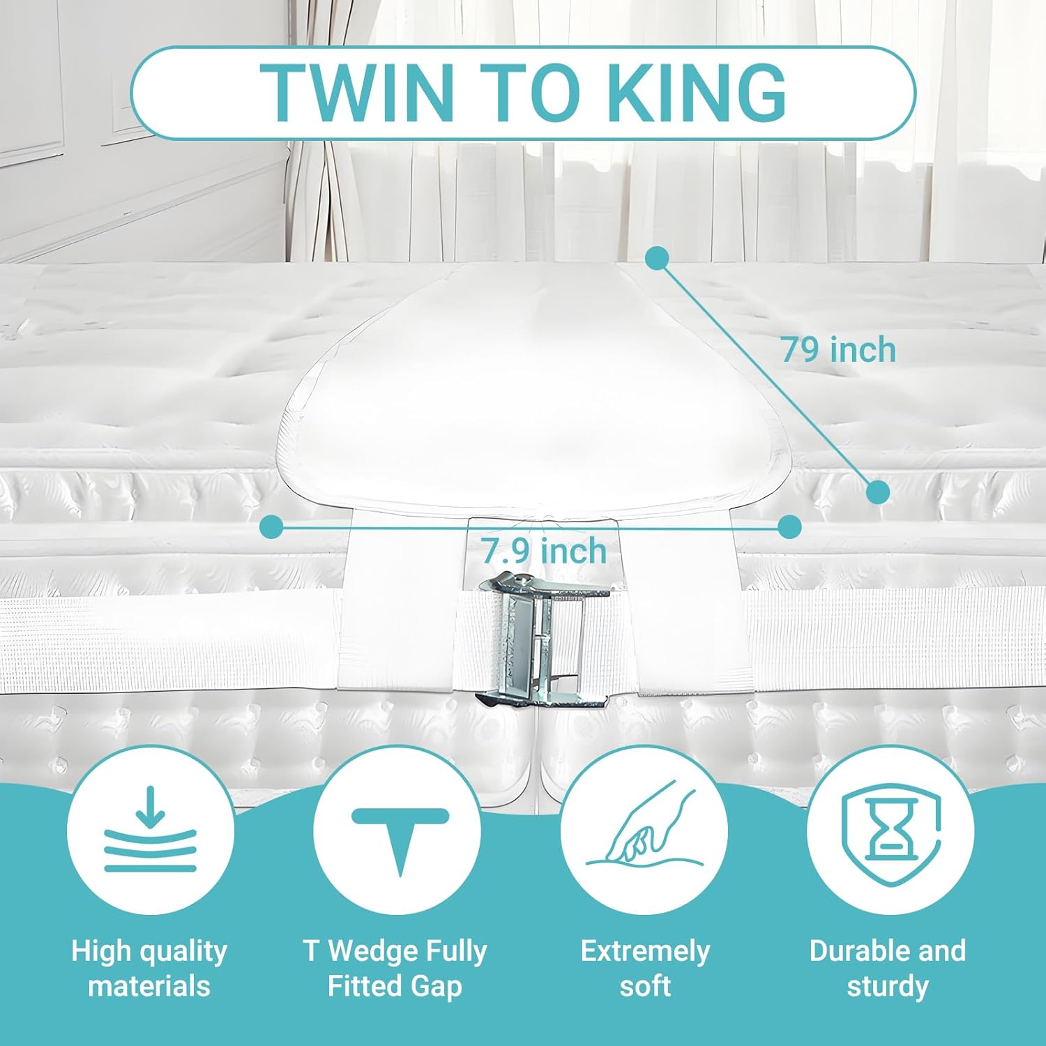 Adjustable Bed Connector Bridge Kit with Memory Foam Pad